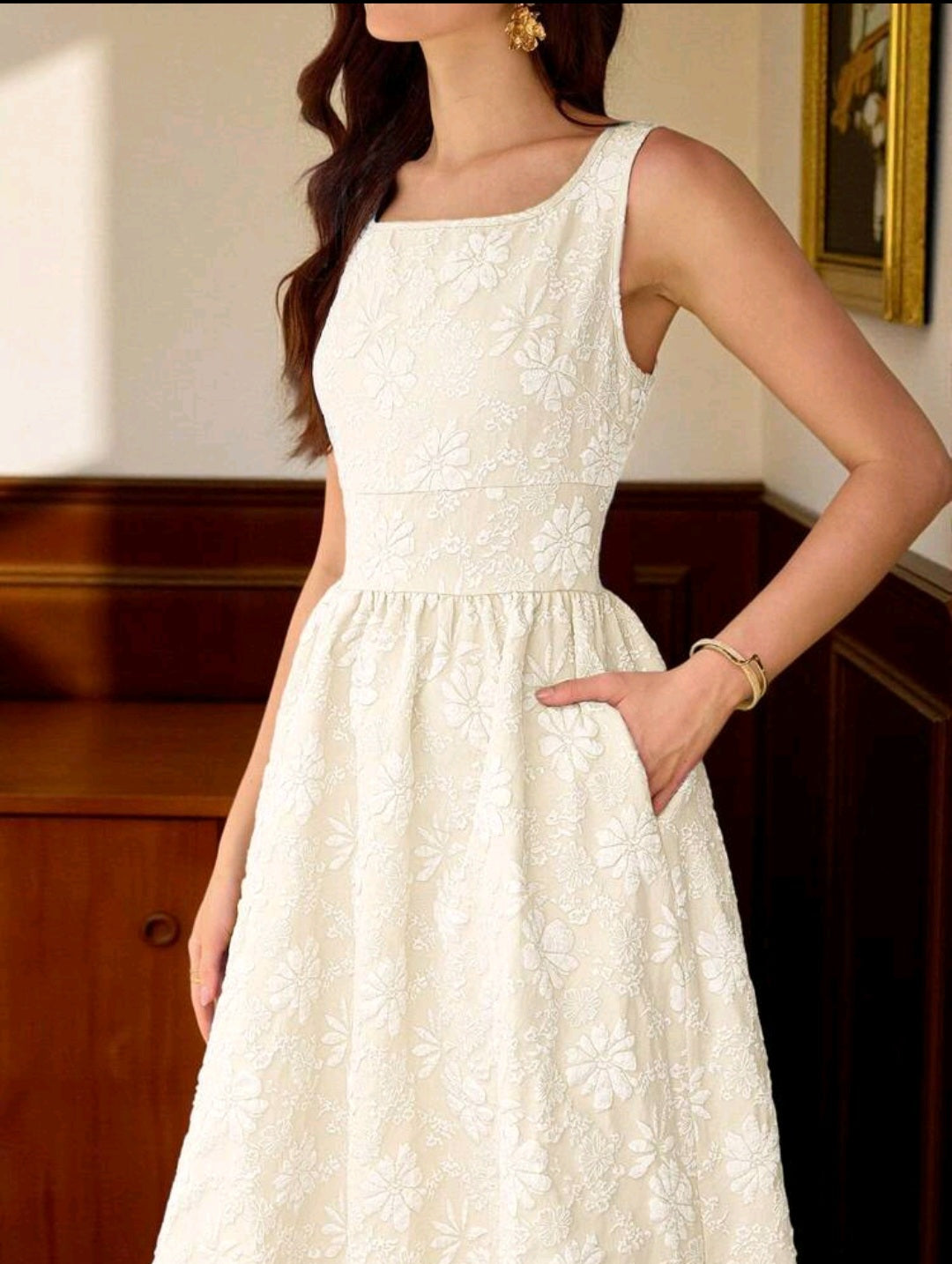 Womens Jaquard Dresses Below the Knee with pocket