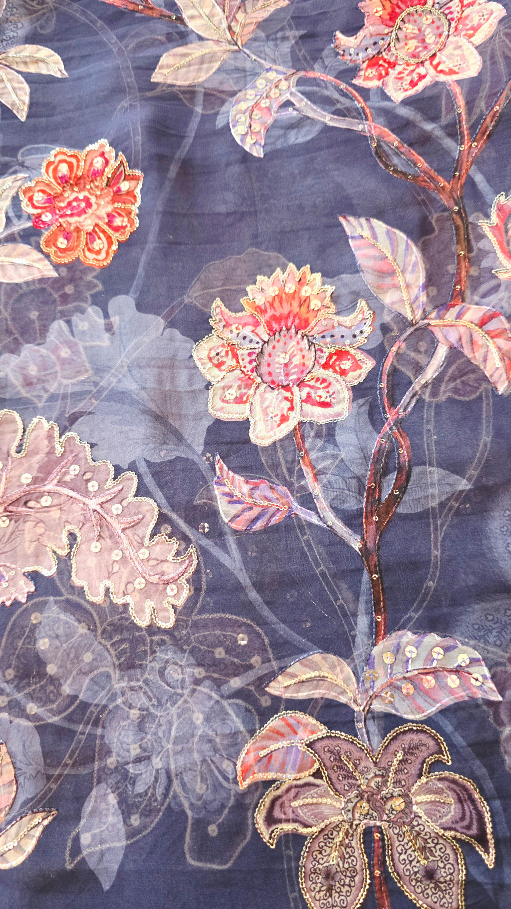 Womens Floral Viscious Organza Saree and Tissue Rawsilk Maggam work blouse