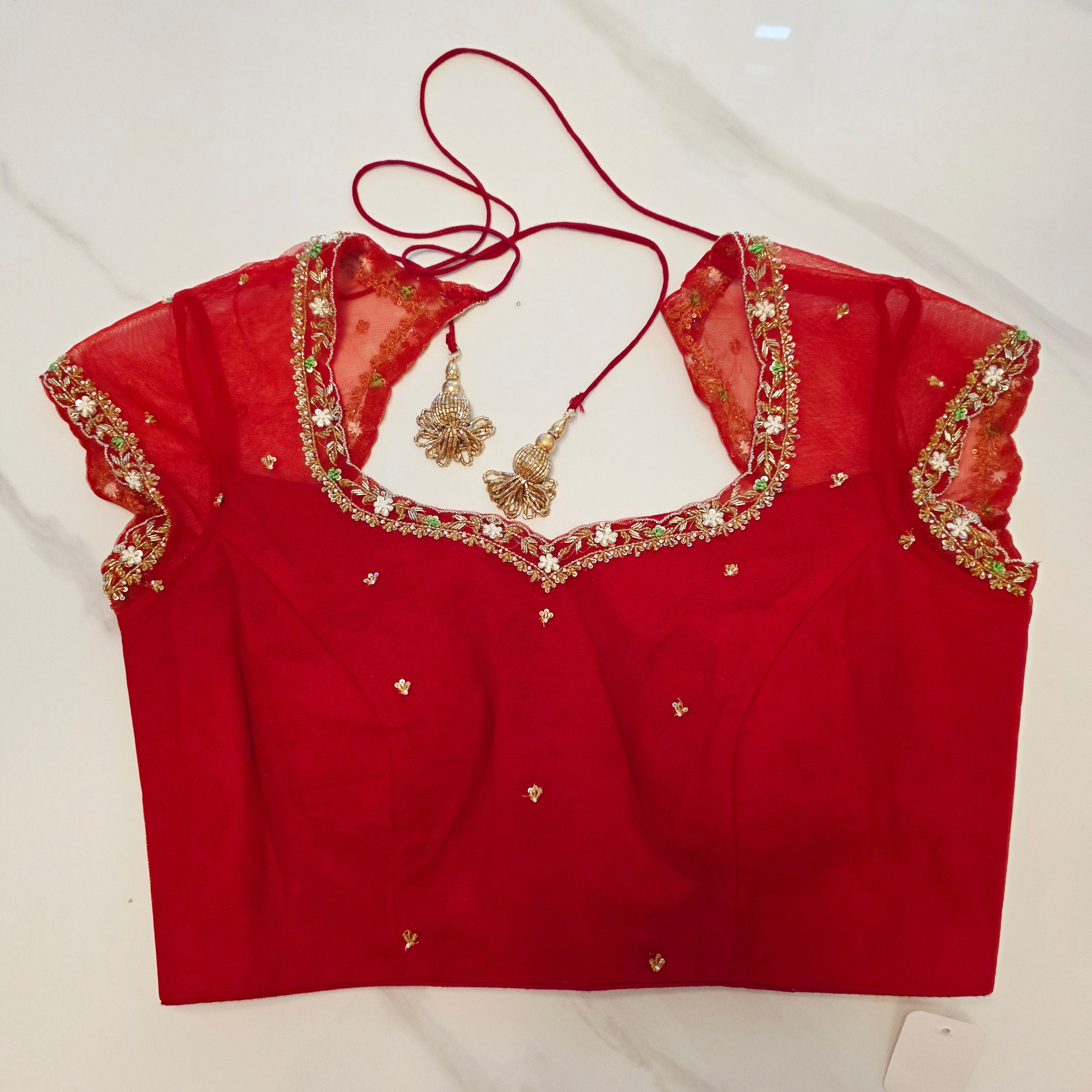 White Viscious Organza Saree with Floral pattern with Net designer Blouse