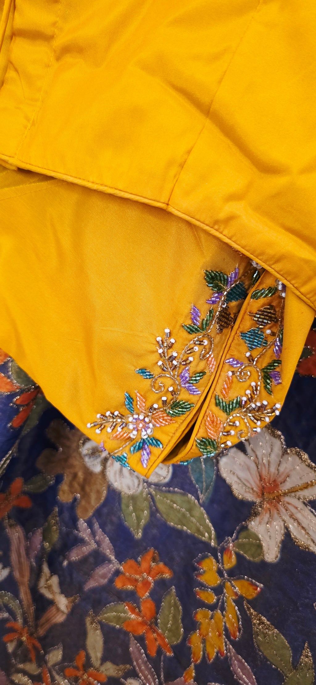 Navy Blue Floral Theme Tissue Georgette Saree with handwork border