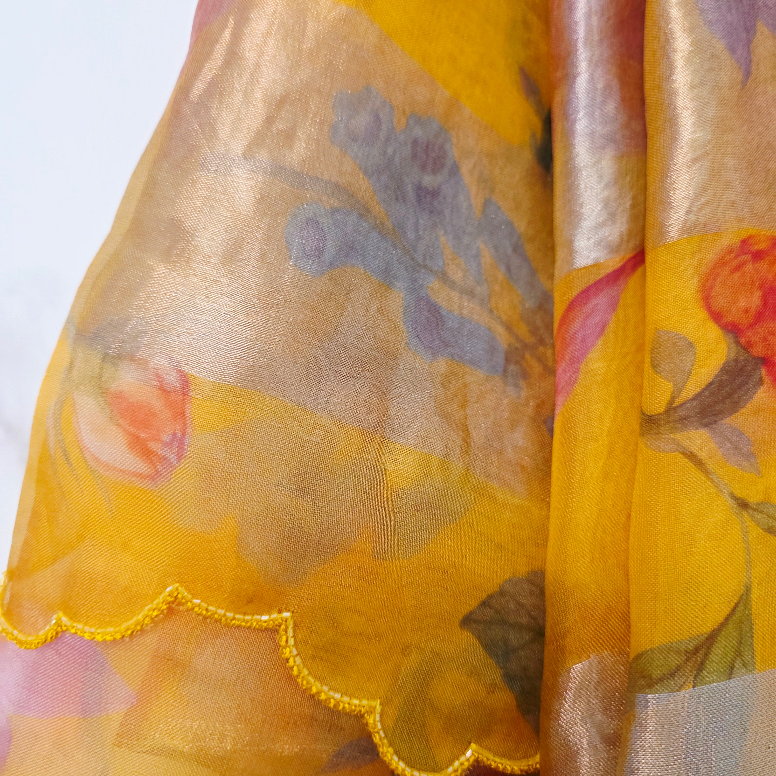 Yellow Premium Organza Stripes Saree with Rawsilk Designer Blouse