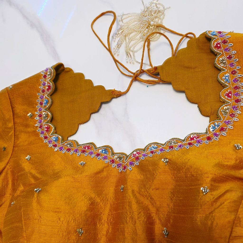 Yellow Premium Organza Stripes Saree with Rawsilk Designer Blouse