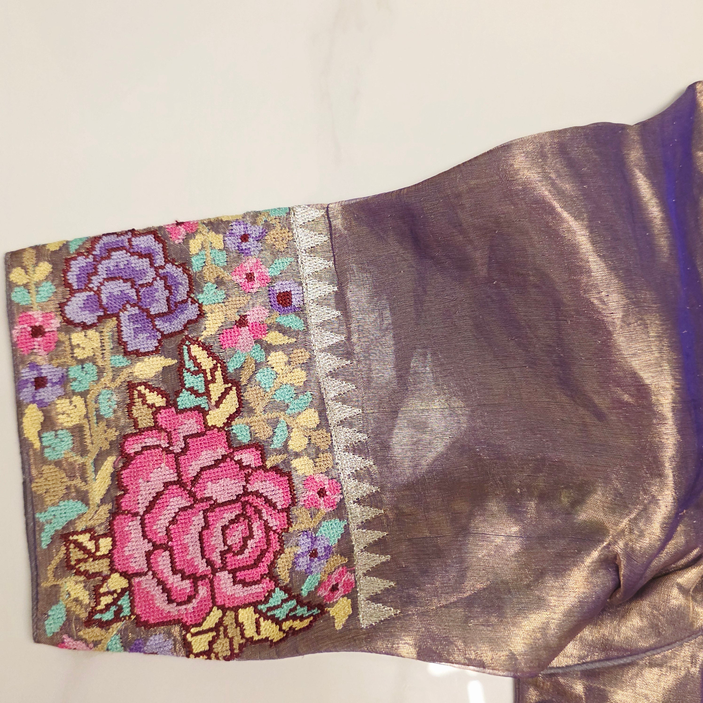 Blue Colour Pure Banaras Gold Tissue Saree with Petitepoint Work