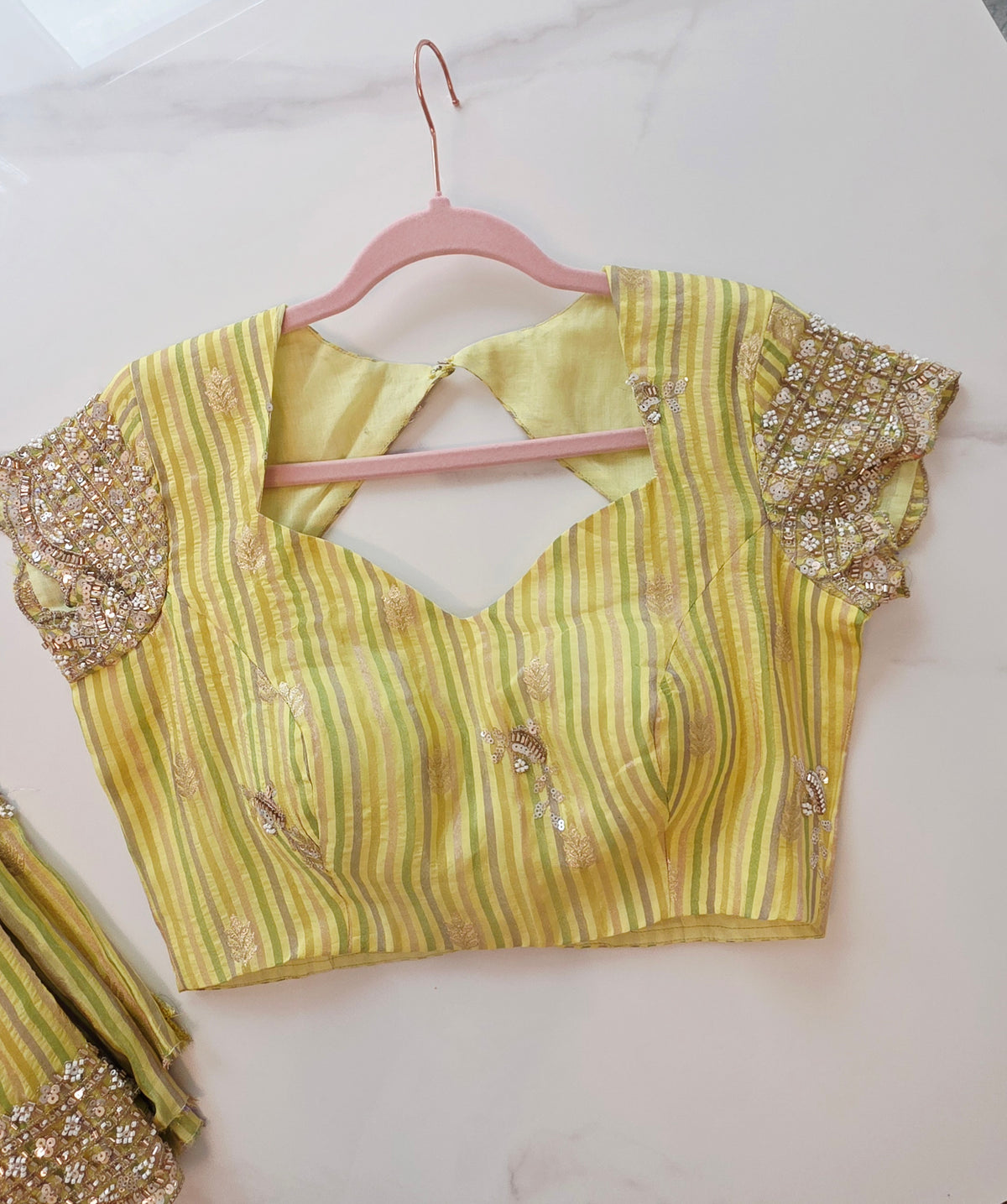 Womens yellow cocktail saree with sabhyasachi border