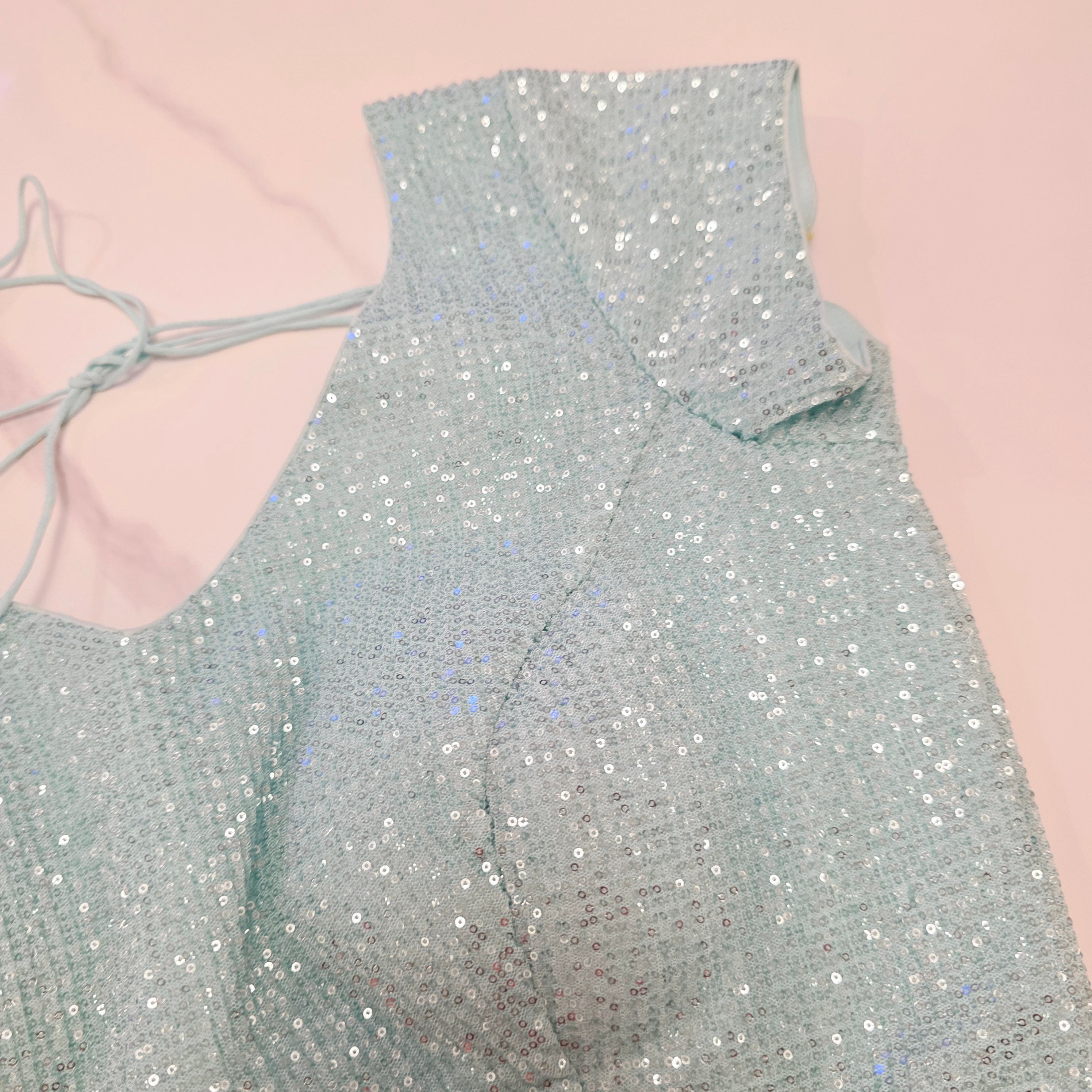 Skyblue Sequin Partywear Saree With allover Roses paired with soft sequin blouse