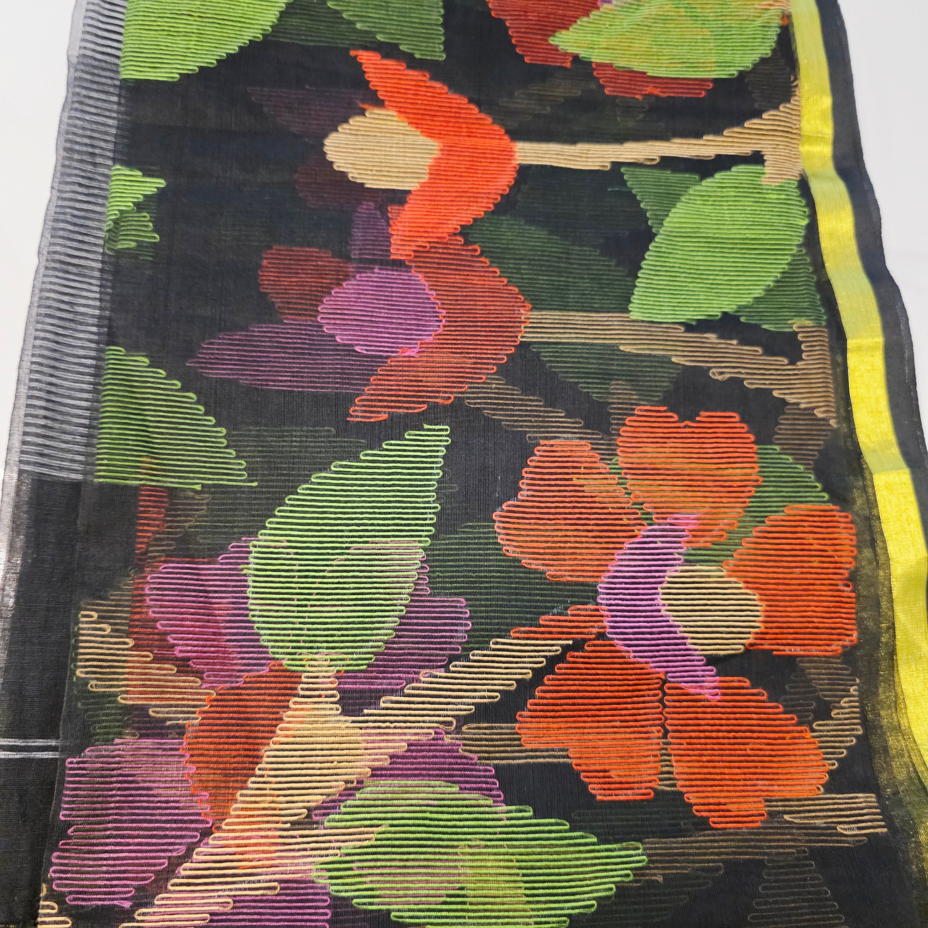 Black Muslin Jamdani Saree With Baby Pink Deaigner Blouse