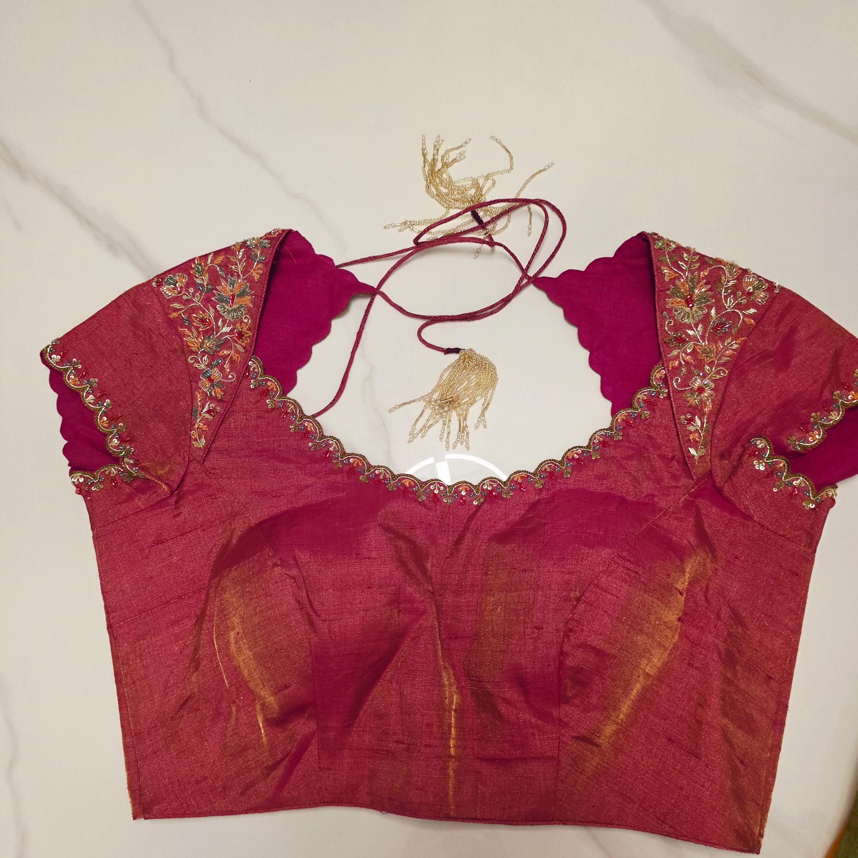 Green Stripes Premium Organza Saree with Cutwork borders paired with Tissue Rawsilk Maggam Blouse