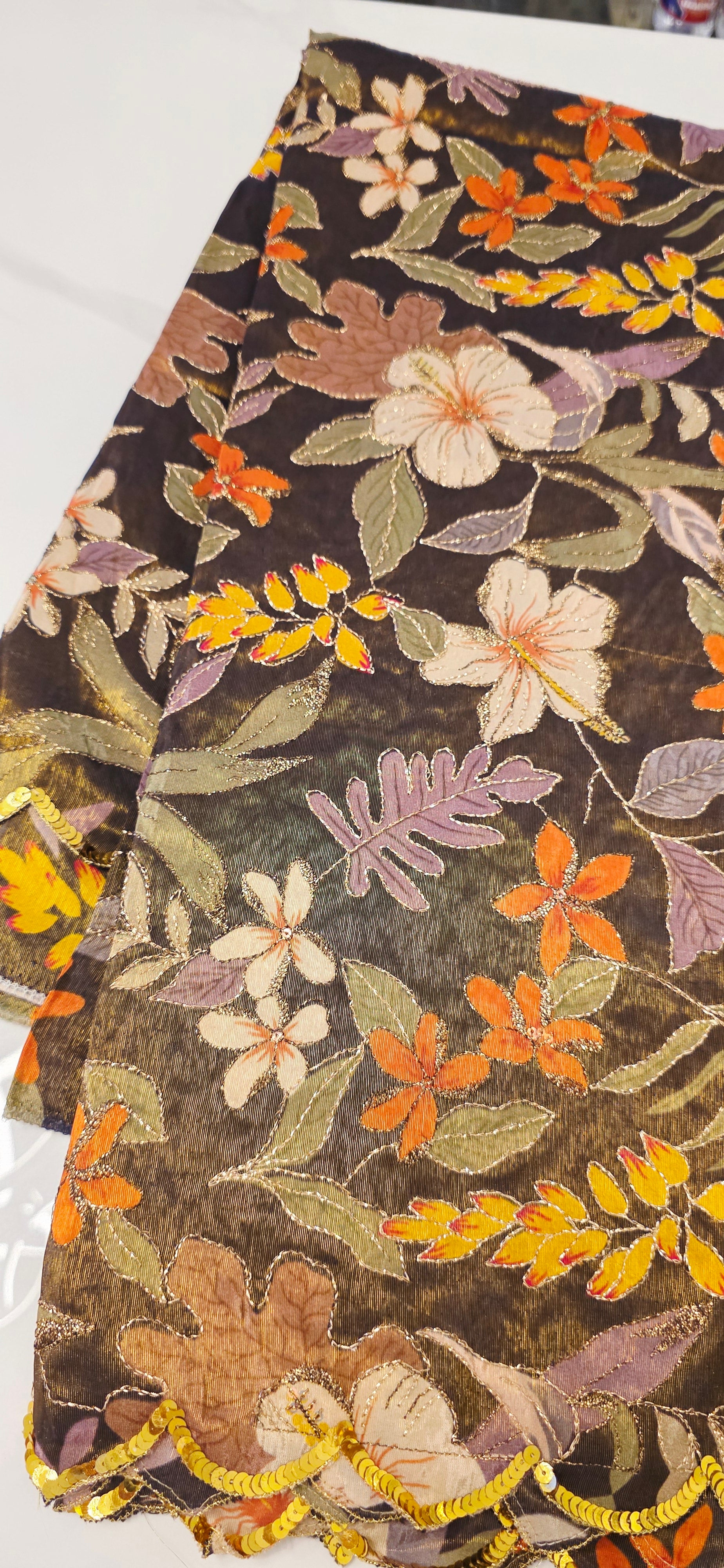 Floral Theme Black Color Tissue Georgette Saree with handwork border