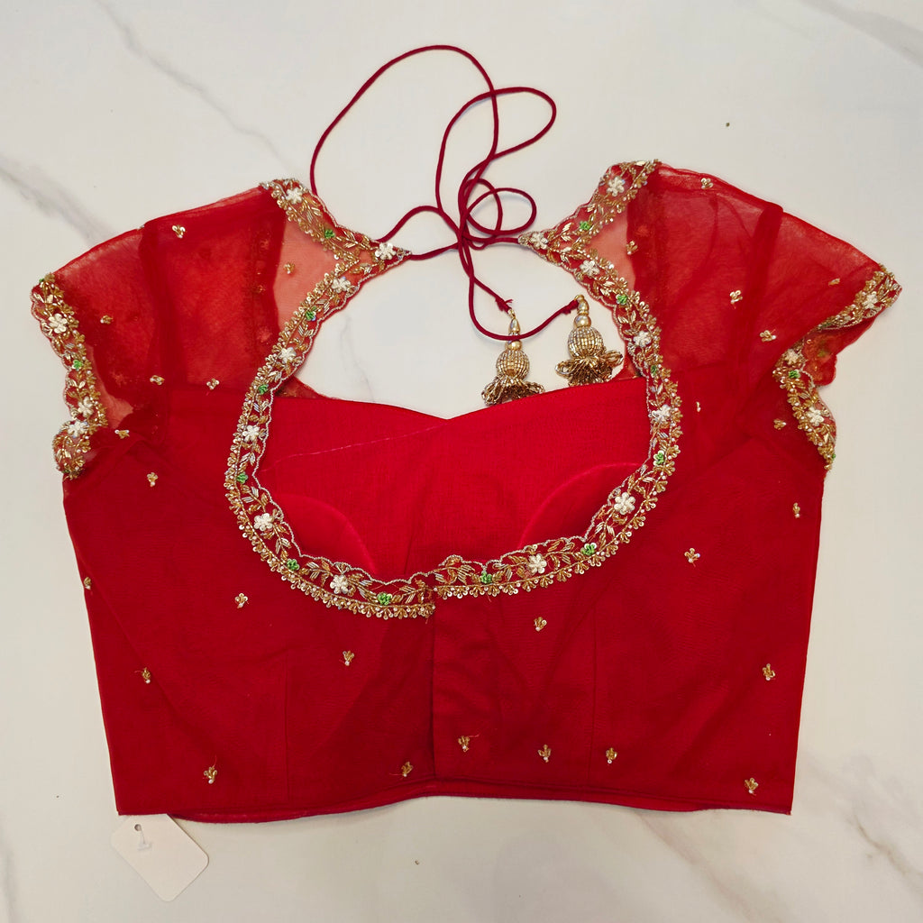 White Viscious Organza Saree with Floral pattern with Net designer Blouse