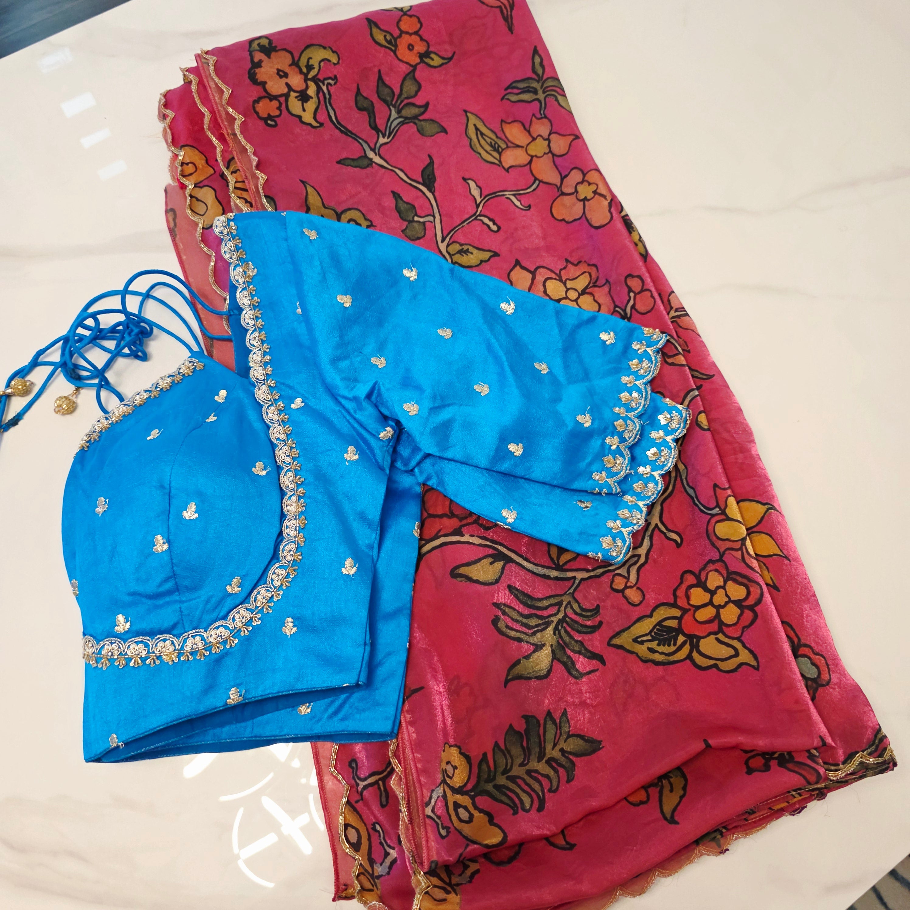 Beautiful Pink Crape silk Saree With Cutwork Border and Jacket Style blouse