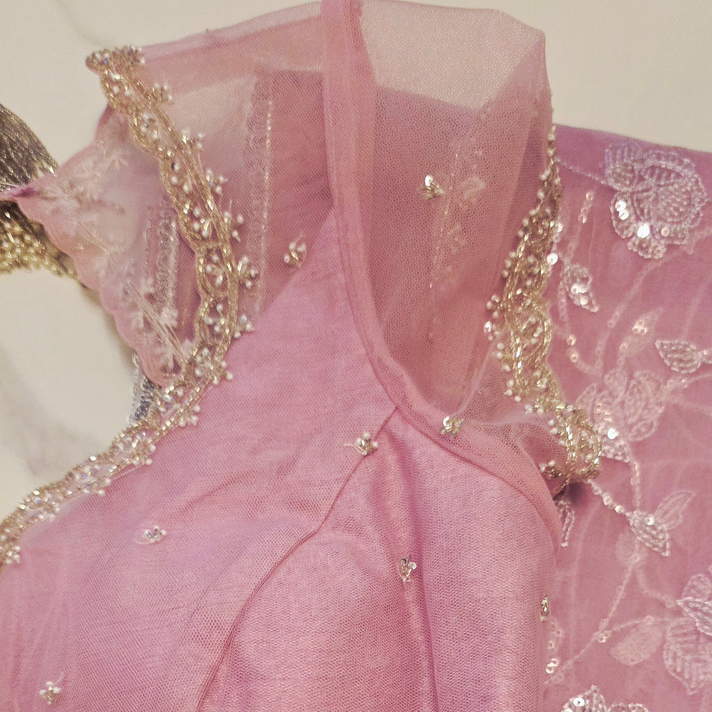 Lavender Pure Organza Sequin Saree