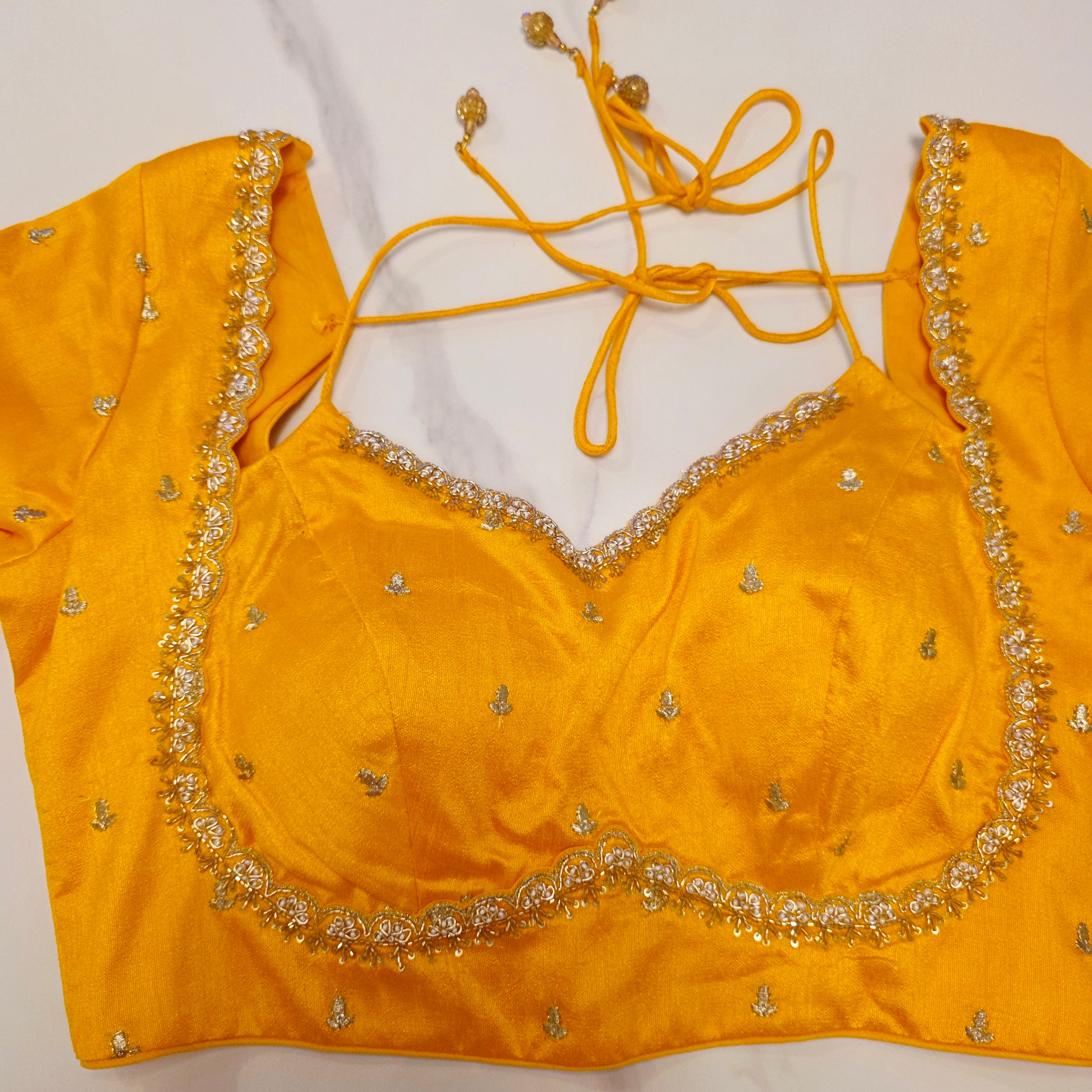 Orange Crape Silk Saree With Yellow Jacket Blouse