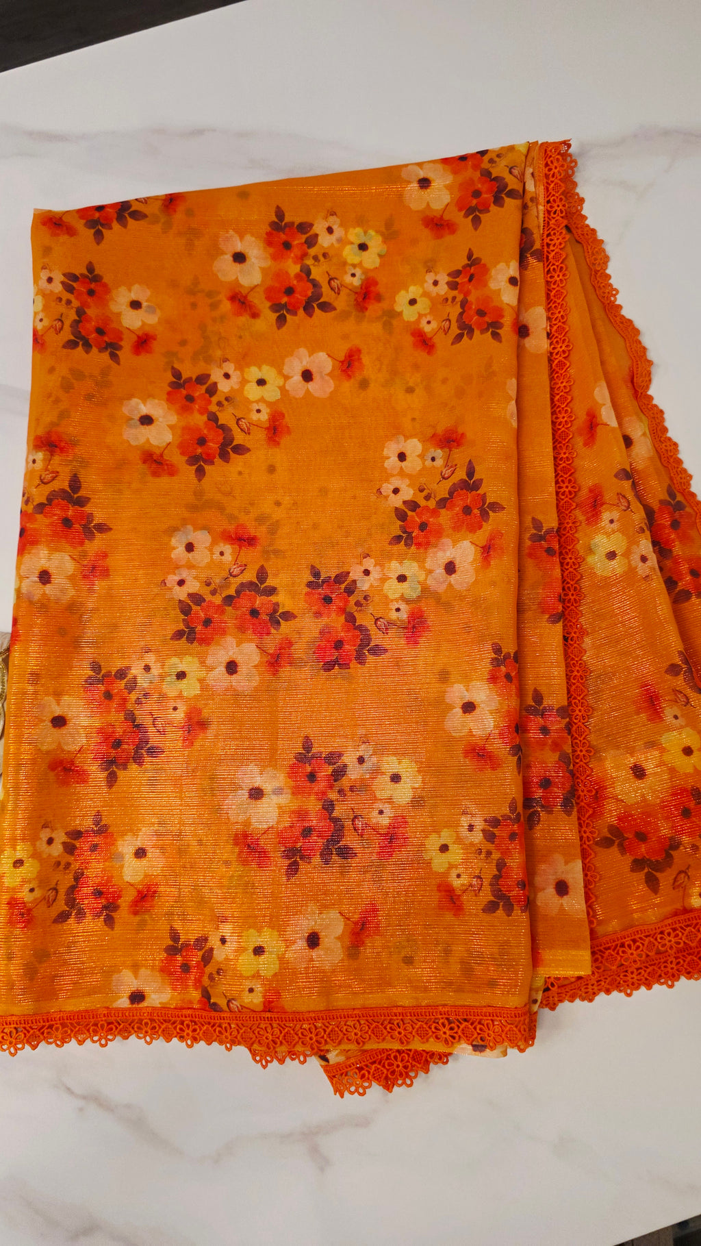 Womens Orange Cocktail Saree with designer blouse
