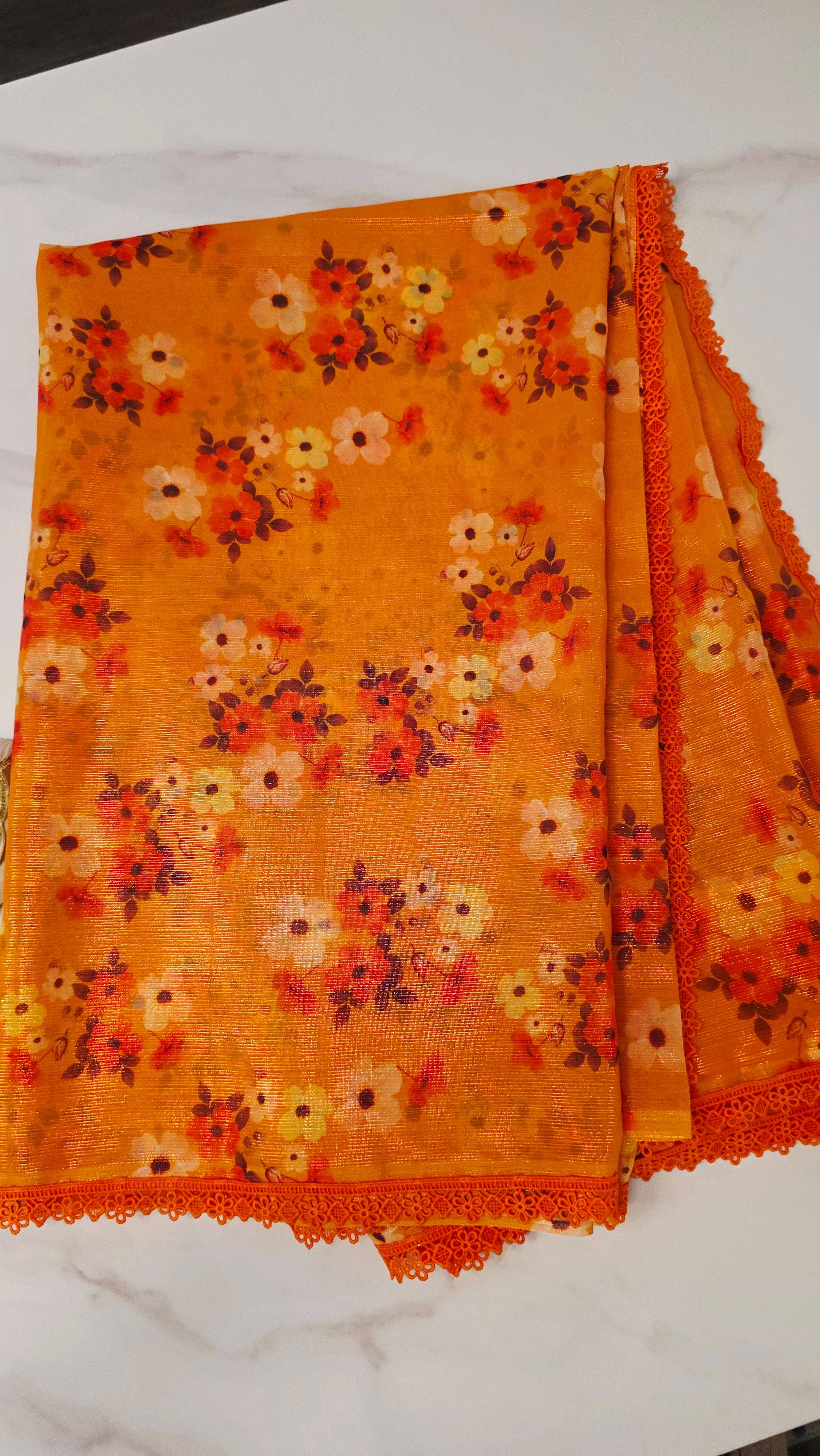 Womens Orange Cocktail Saree with designer blouse