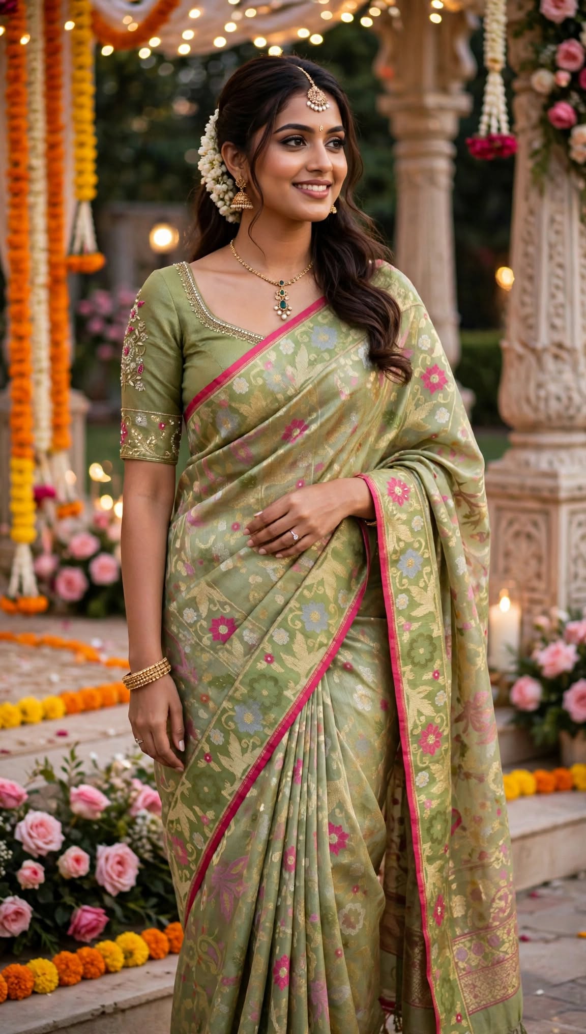Womens Pure Banaras Kora Jamdani Sarees in Red Paired with Heavy Maggam Work Blouse