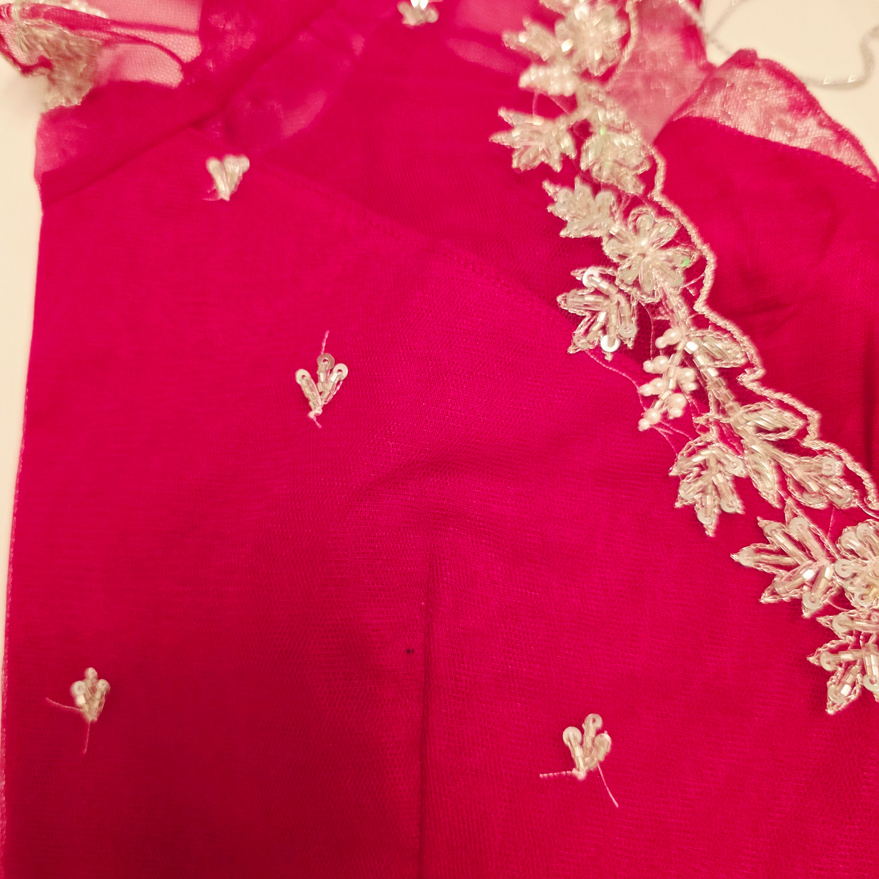 Hotpink Viscious Orgamza Stripes Saree with Net designer blouse