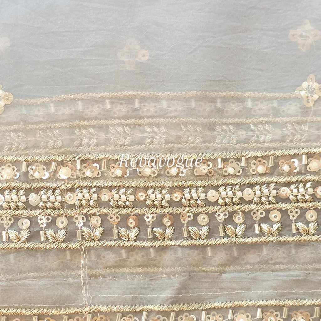 Womens Lightweight Organza Saree With Cutdana Border and Designer Blouse
