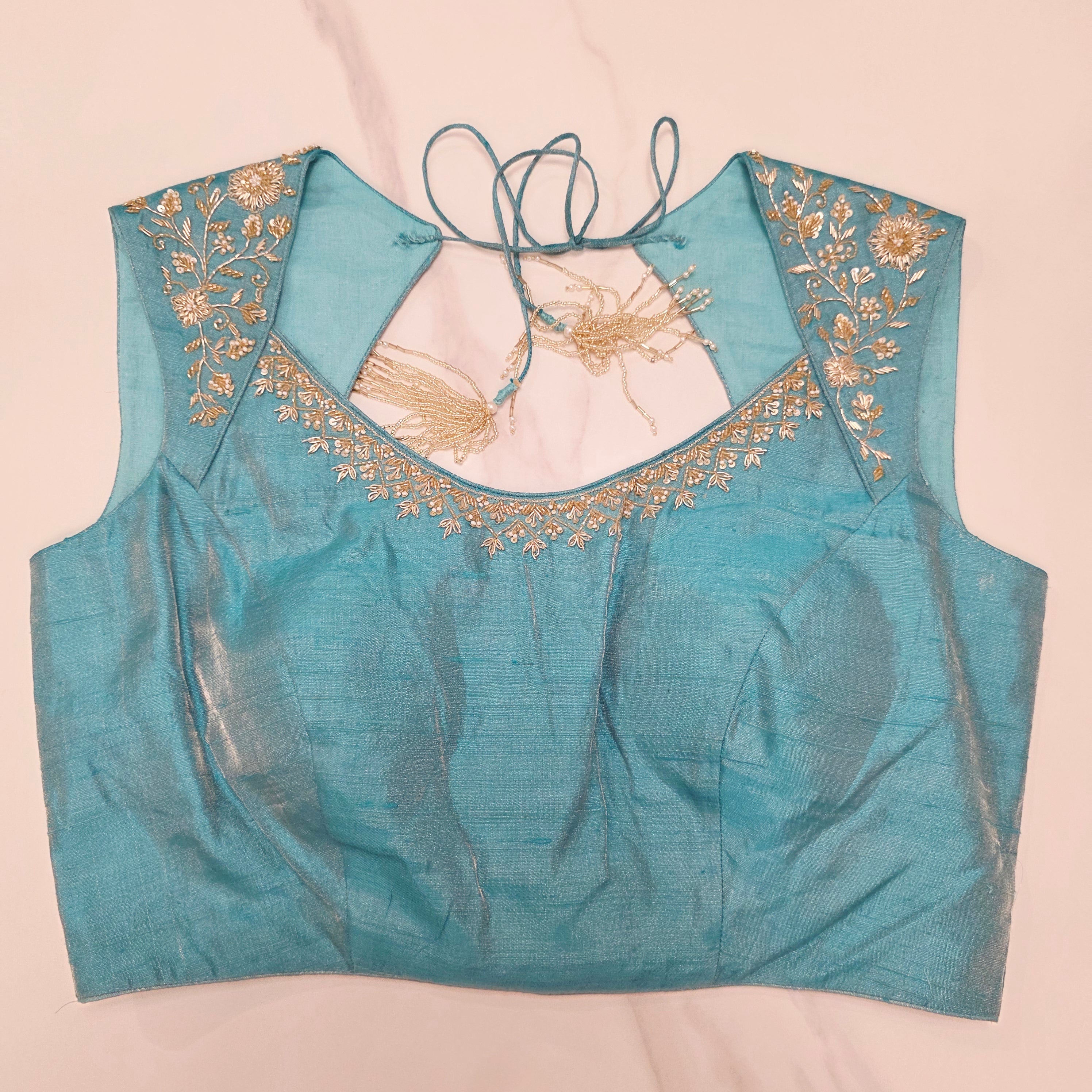 Baby Pink Sequin Georgette Saree With Skyblue Blouse