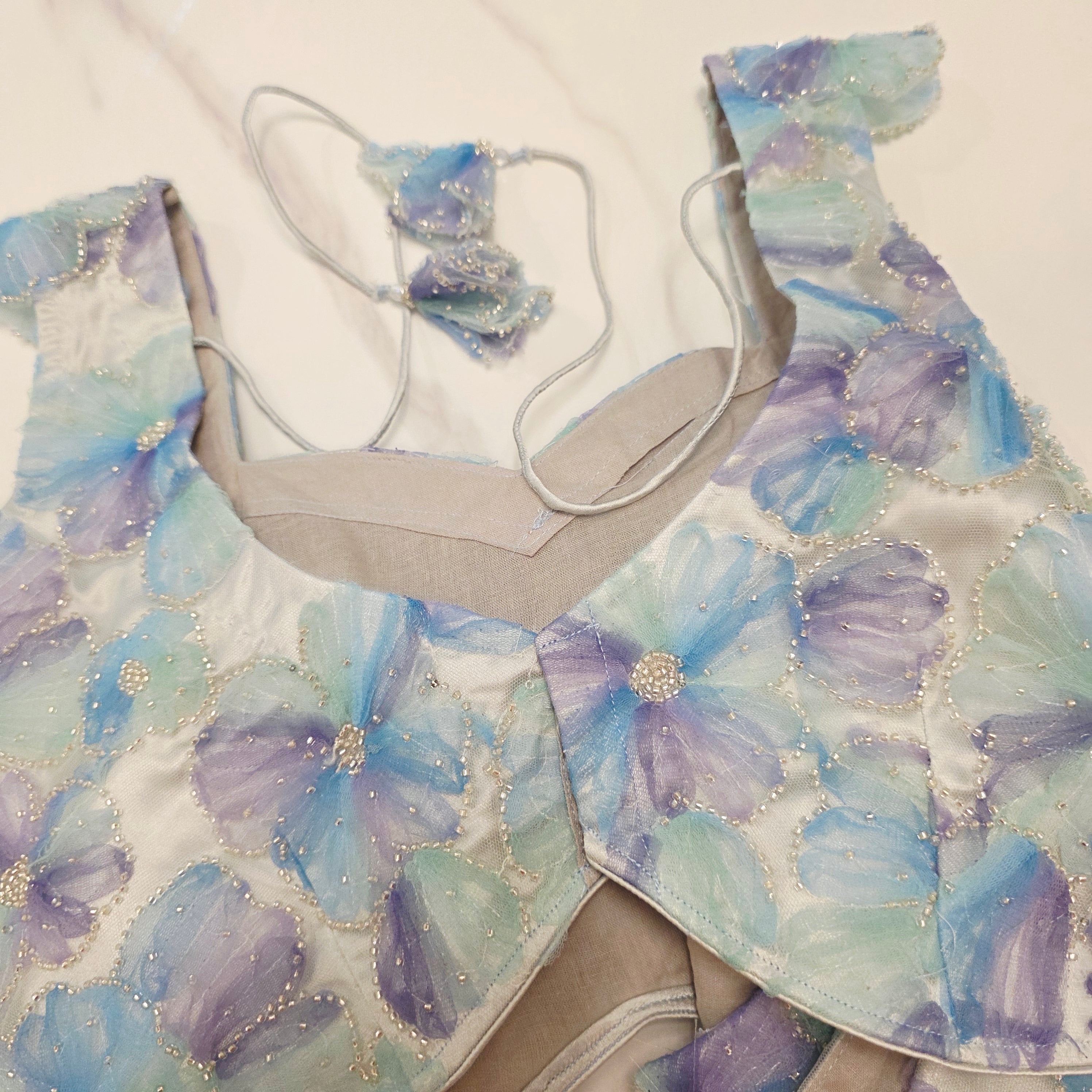 Royalblue Pure Georgette Saree With allover highlights and modern blouse