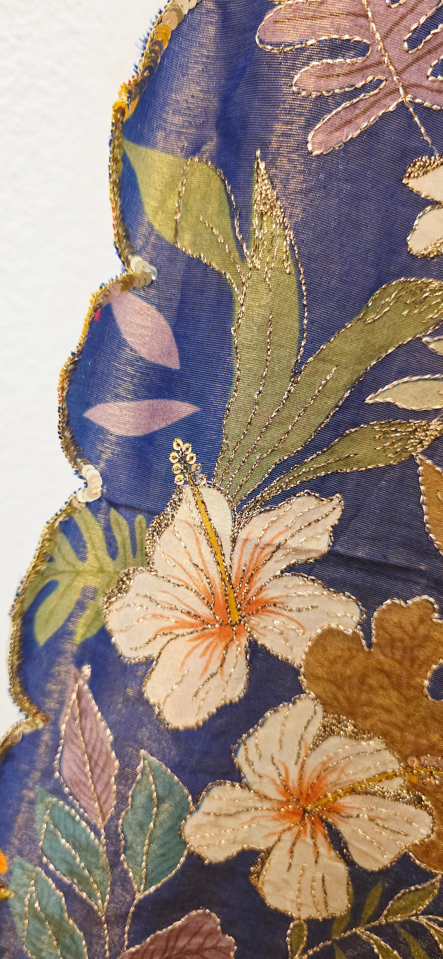 Navy Blue Floral Theme Tissue Georgette Saree with handwork border