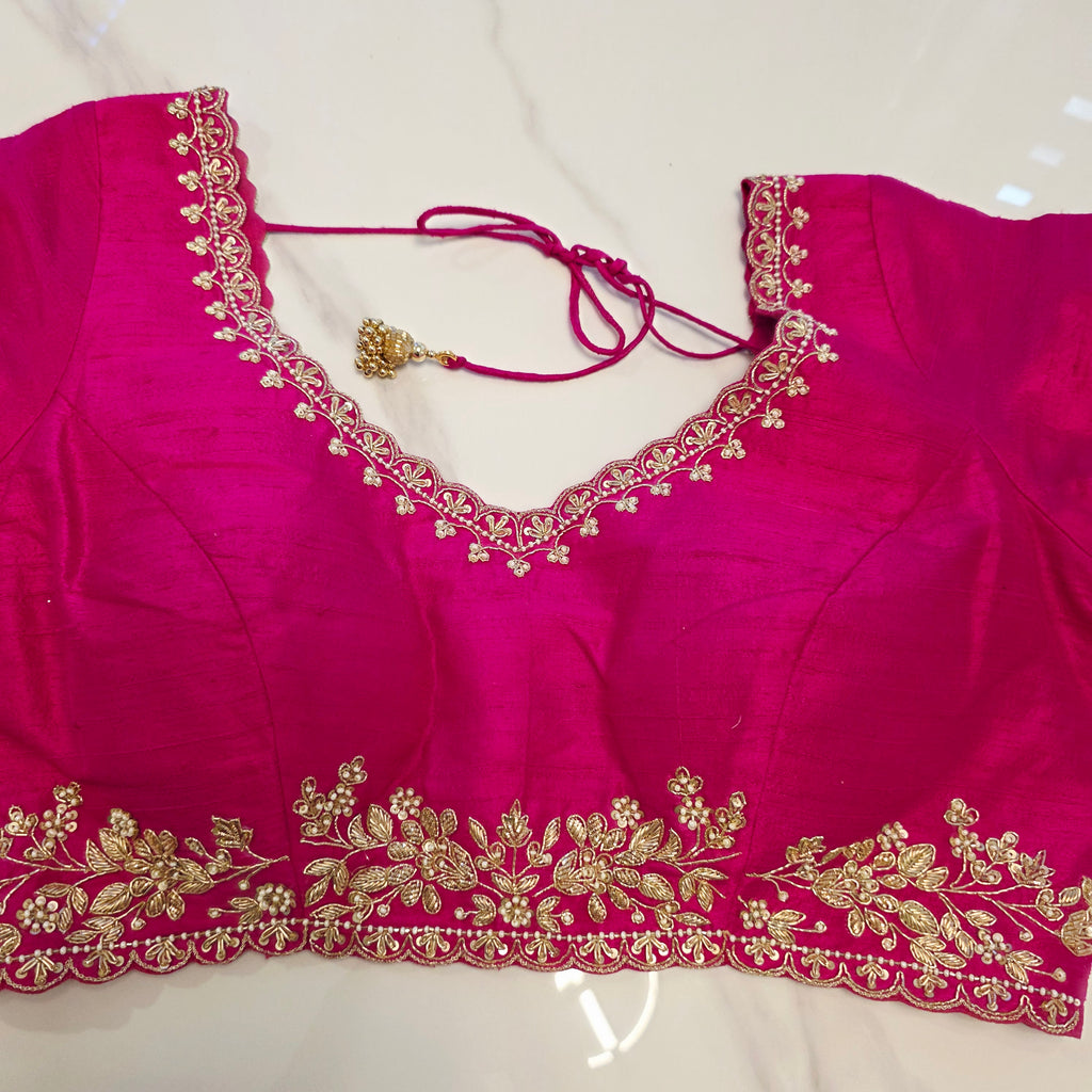 Reine Tissue Muslin Jamdani in Pink mit Designer-Hotpink-Bluse