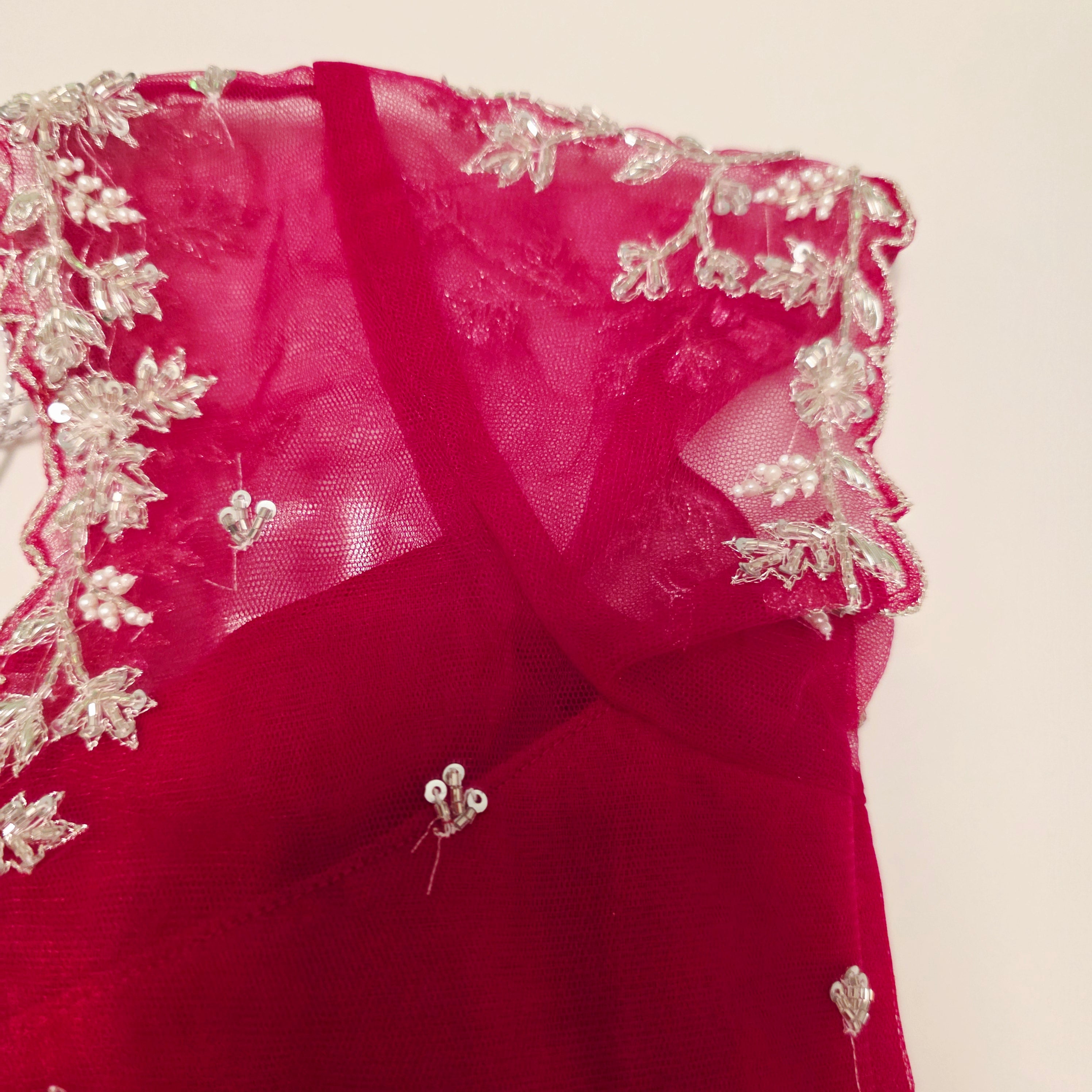 Hotpink Viscious Orgamza Stripes Saree with Net designer blouse