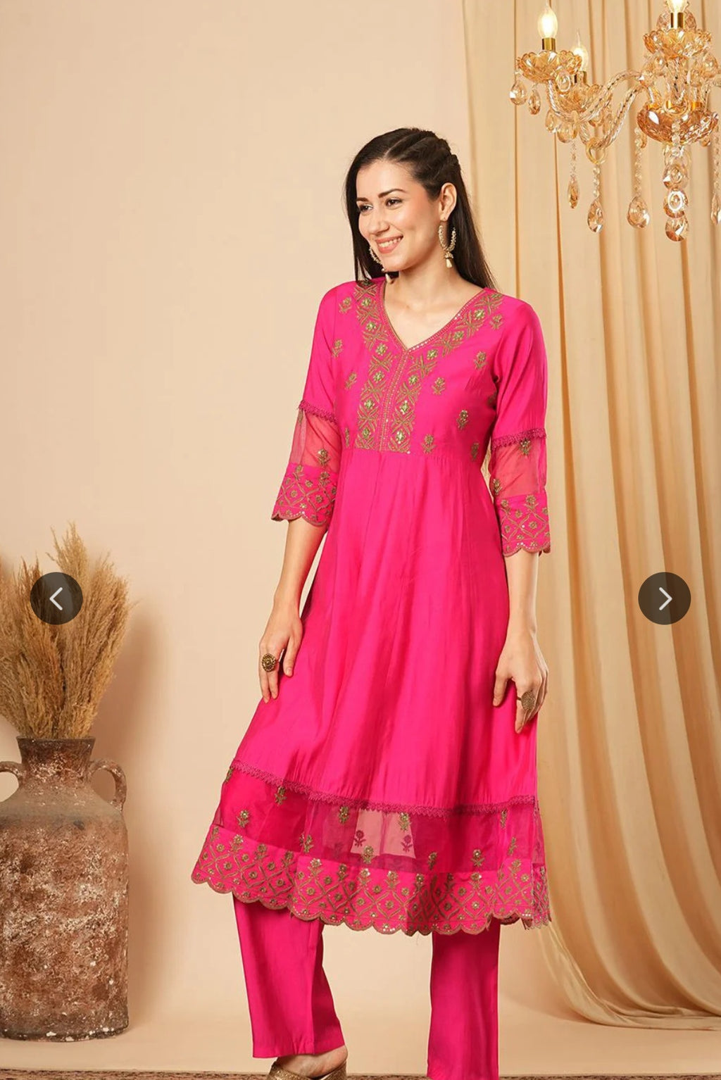 Reyavogue Women's Floral Embroided Sequin Kurta With Trousers