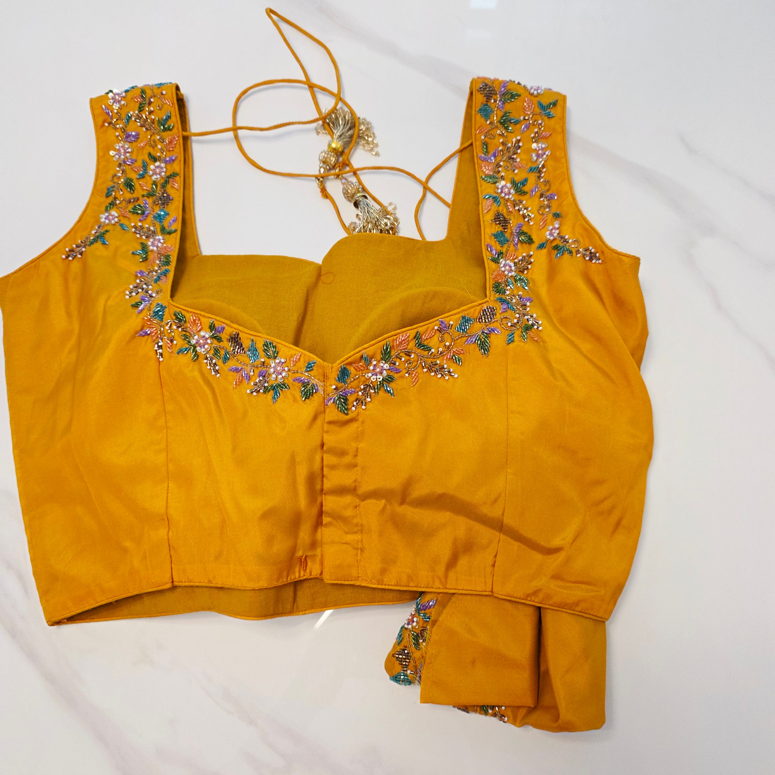 Light Pista Green Colour Cocktail Saree with all over floral sequins and yellow designer blouse