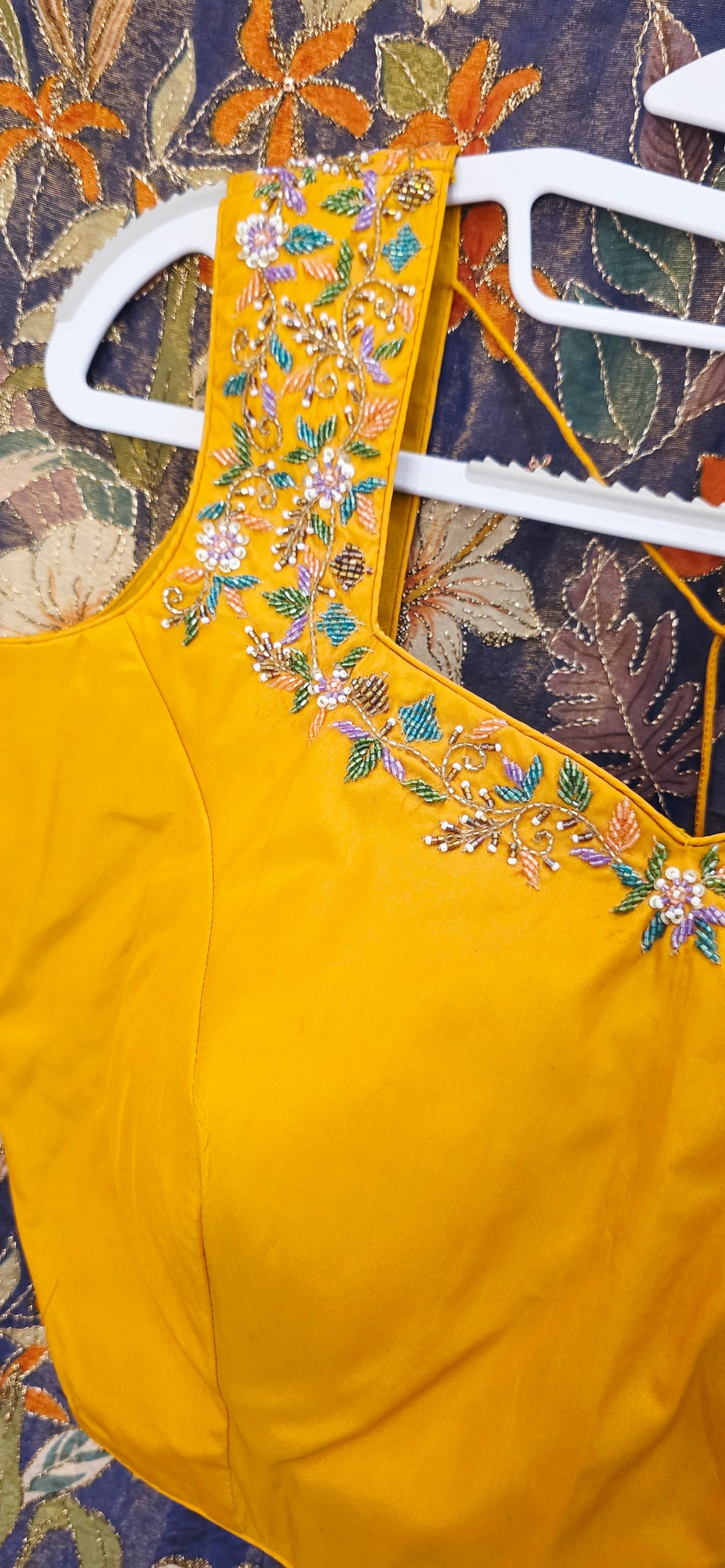 Navy Blue Floral Theme Tissue Georgette Saree with handwork border