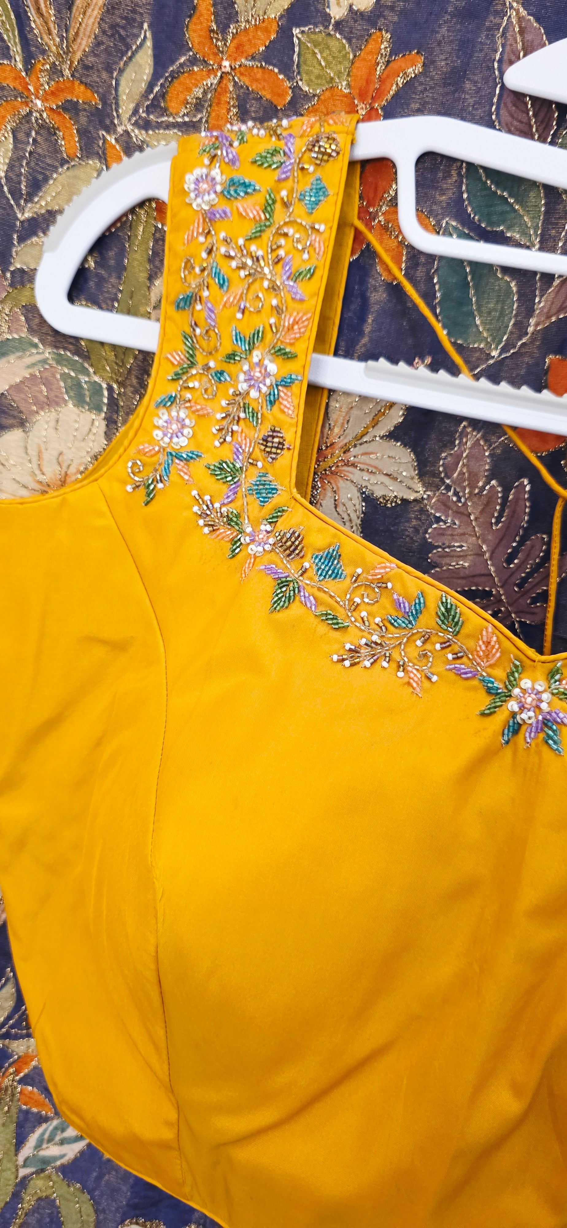 Navy Blue Floral Theme Tissue Georgette Saree with handwork border