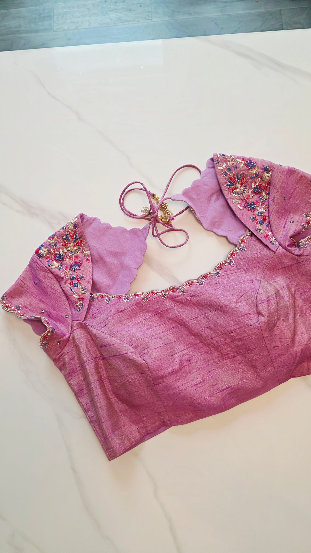 Womens Floral Viscious Organza Saree and Tissue Rawsilk Maggam work blouse