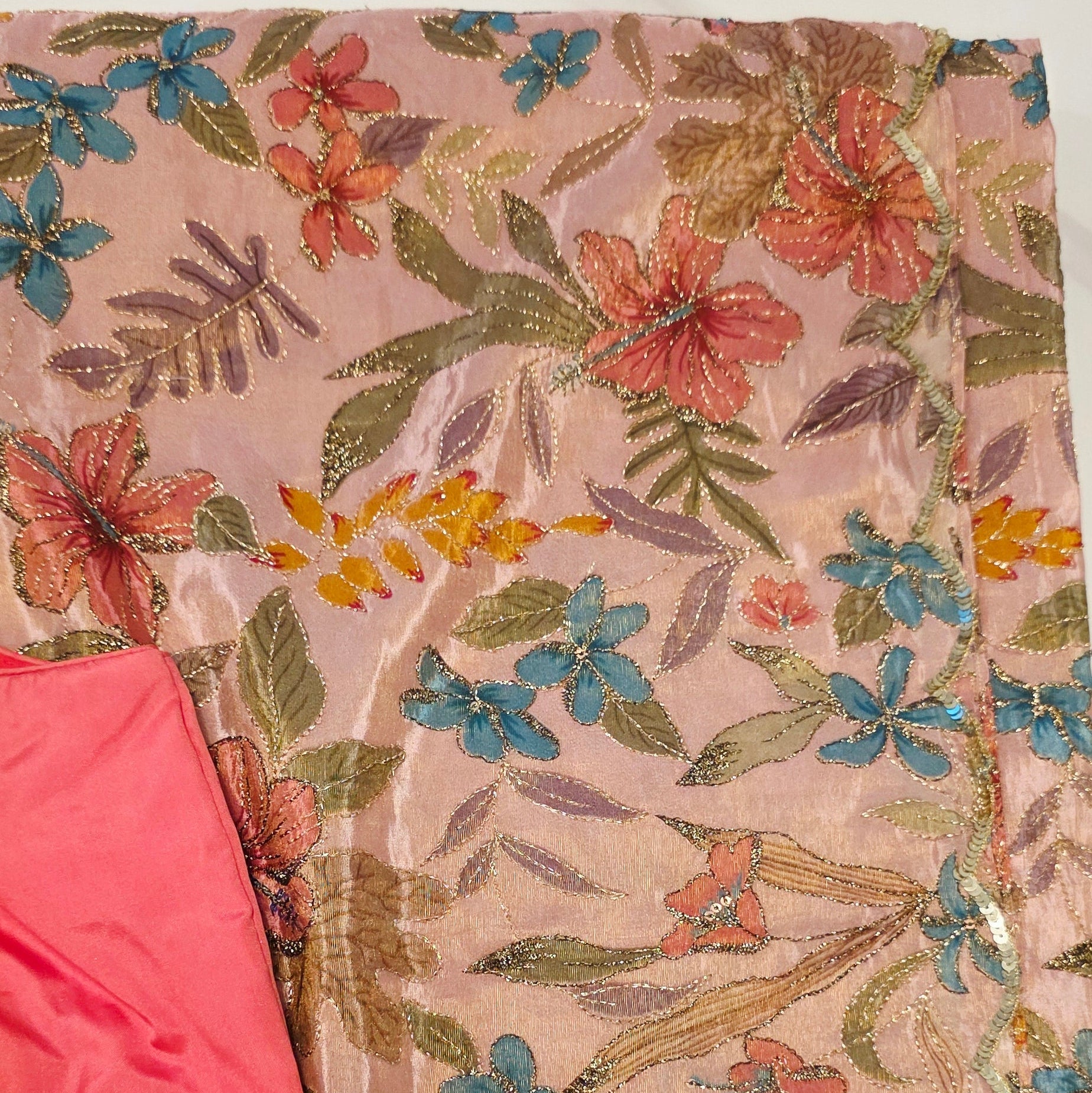 Peach Floral Theme Tissue Georgette Saree with handwork border