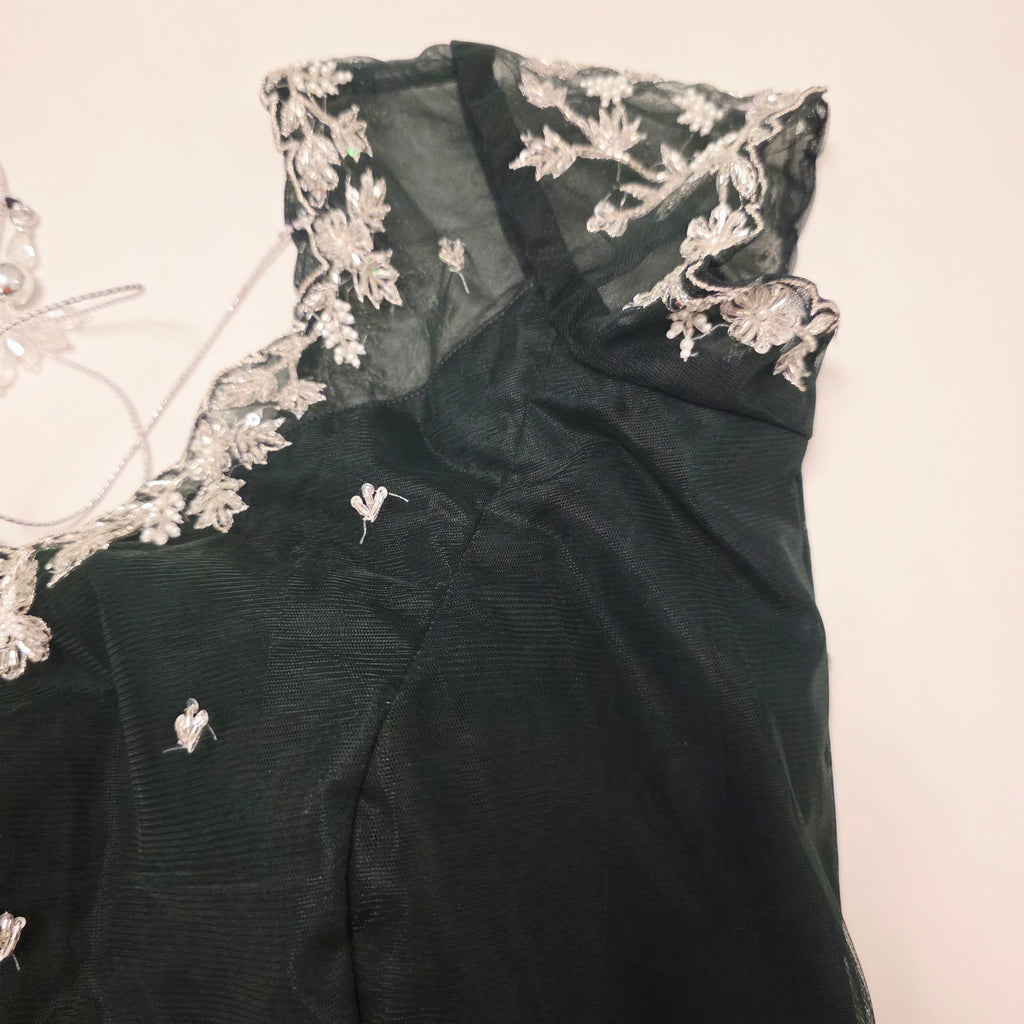 Bottle Green Viscious Organza Stripes Saree with Net Maggamwork blouse