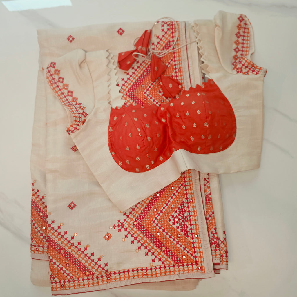 Womens Soft Tussar Saree With Lambani, Kutch Work and Mirror Work