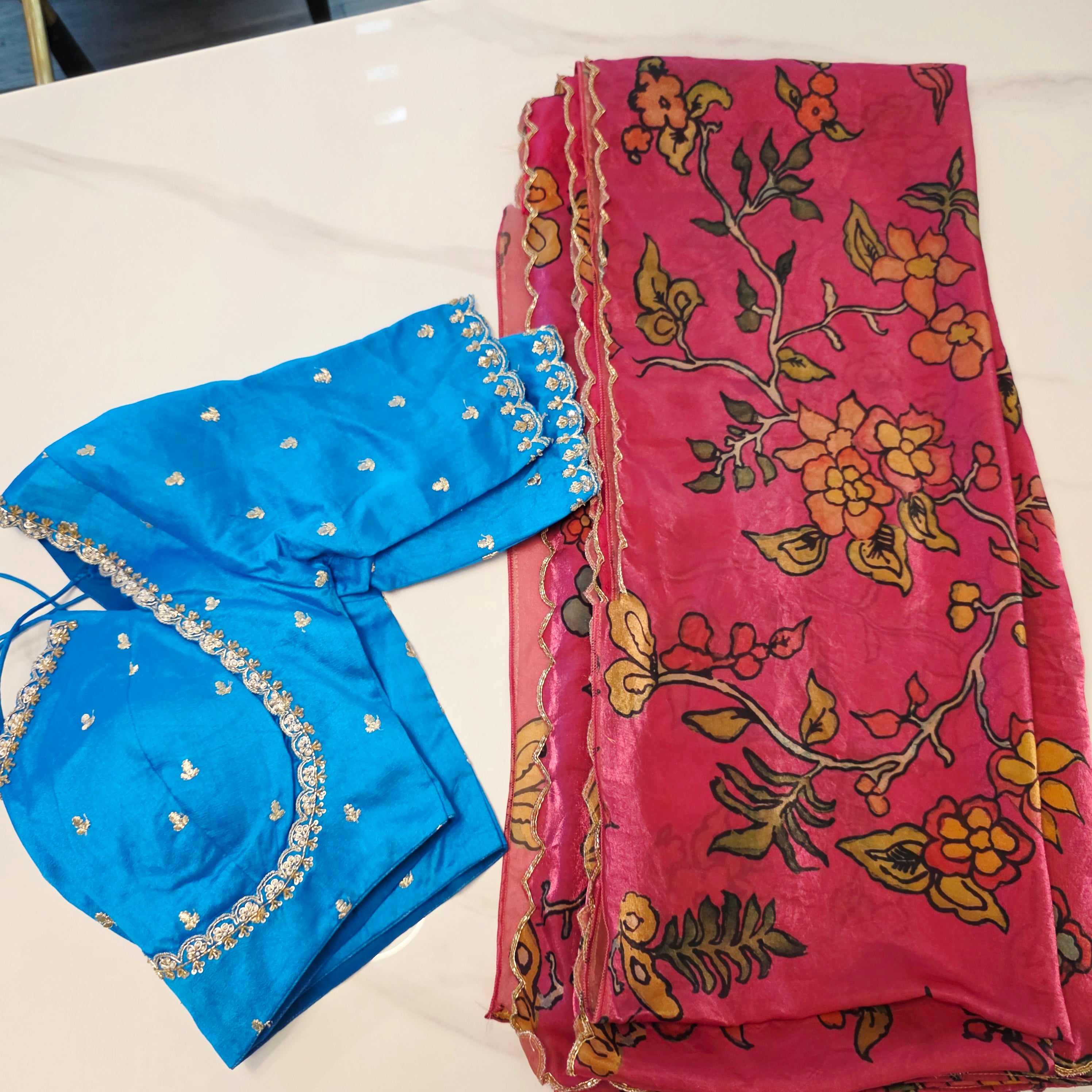 Beautiful Pink Crape silk Saree With Cutwork Border and Jacket Style blouse