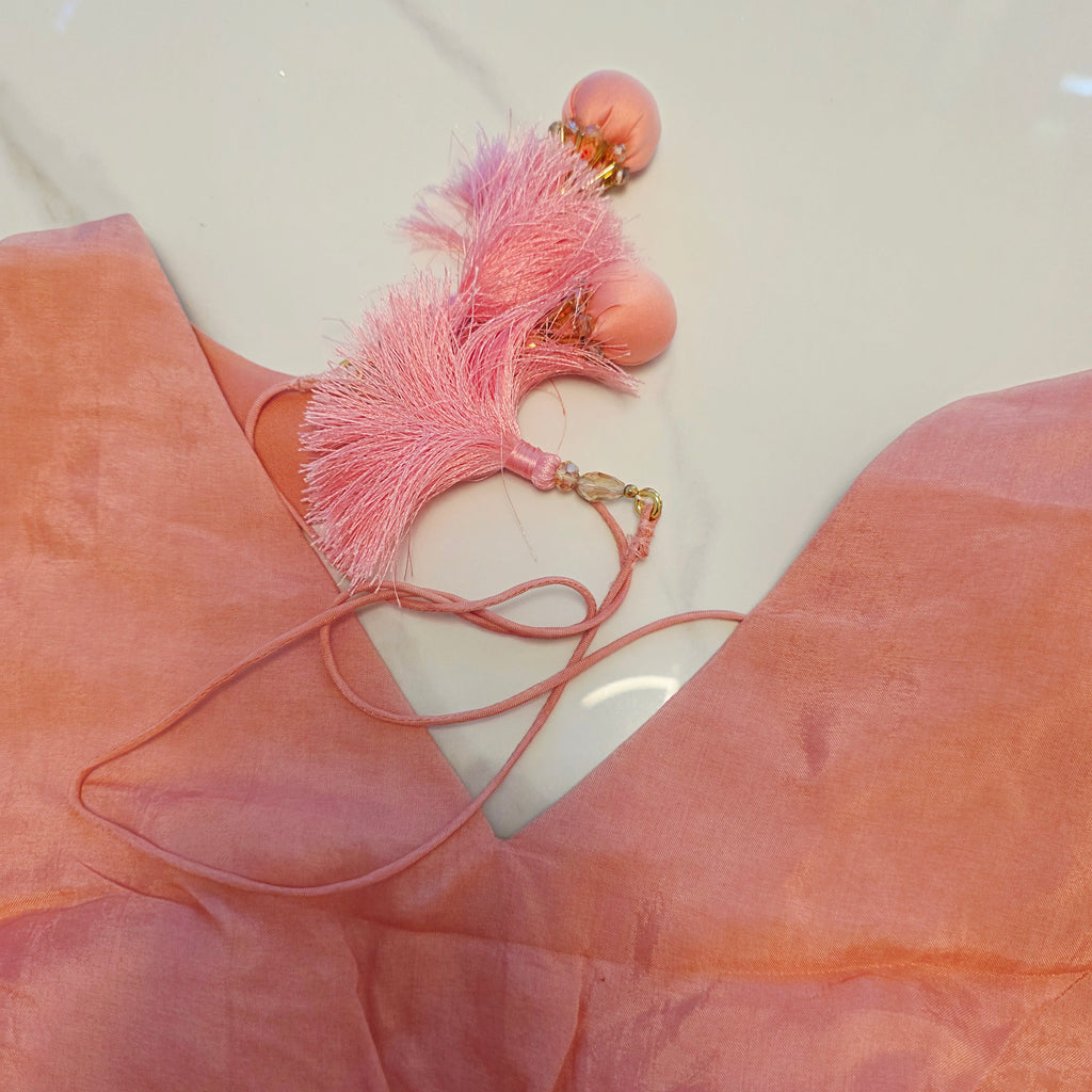 Pink and Blue Designer Saree with trending sleeves blouse.