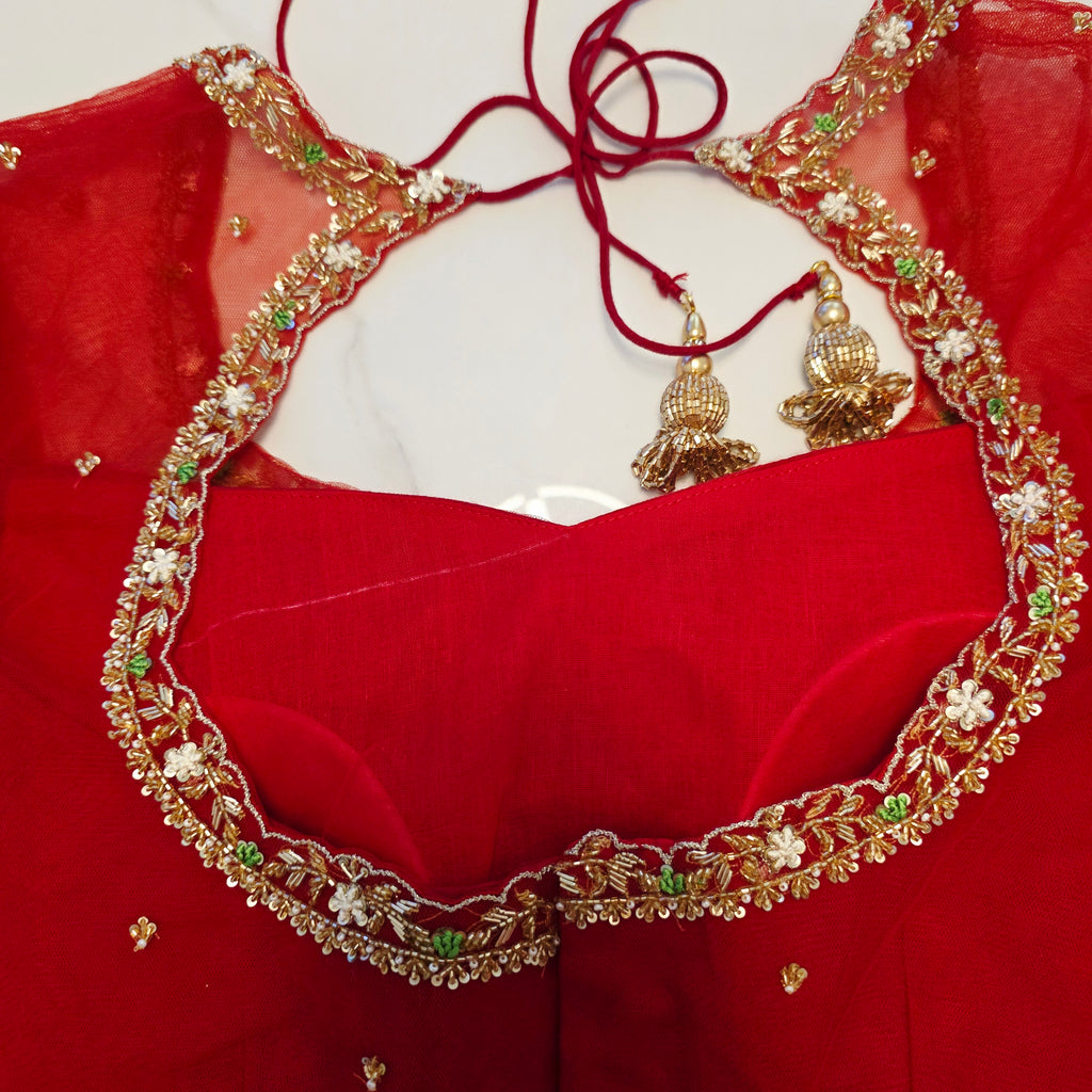 White Viscious Organza Saree with Floral pattern with Net designer Blouse