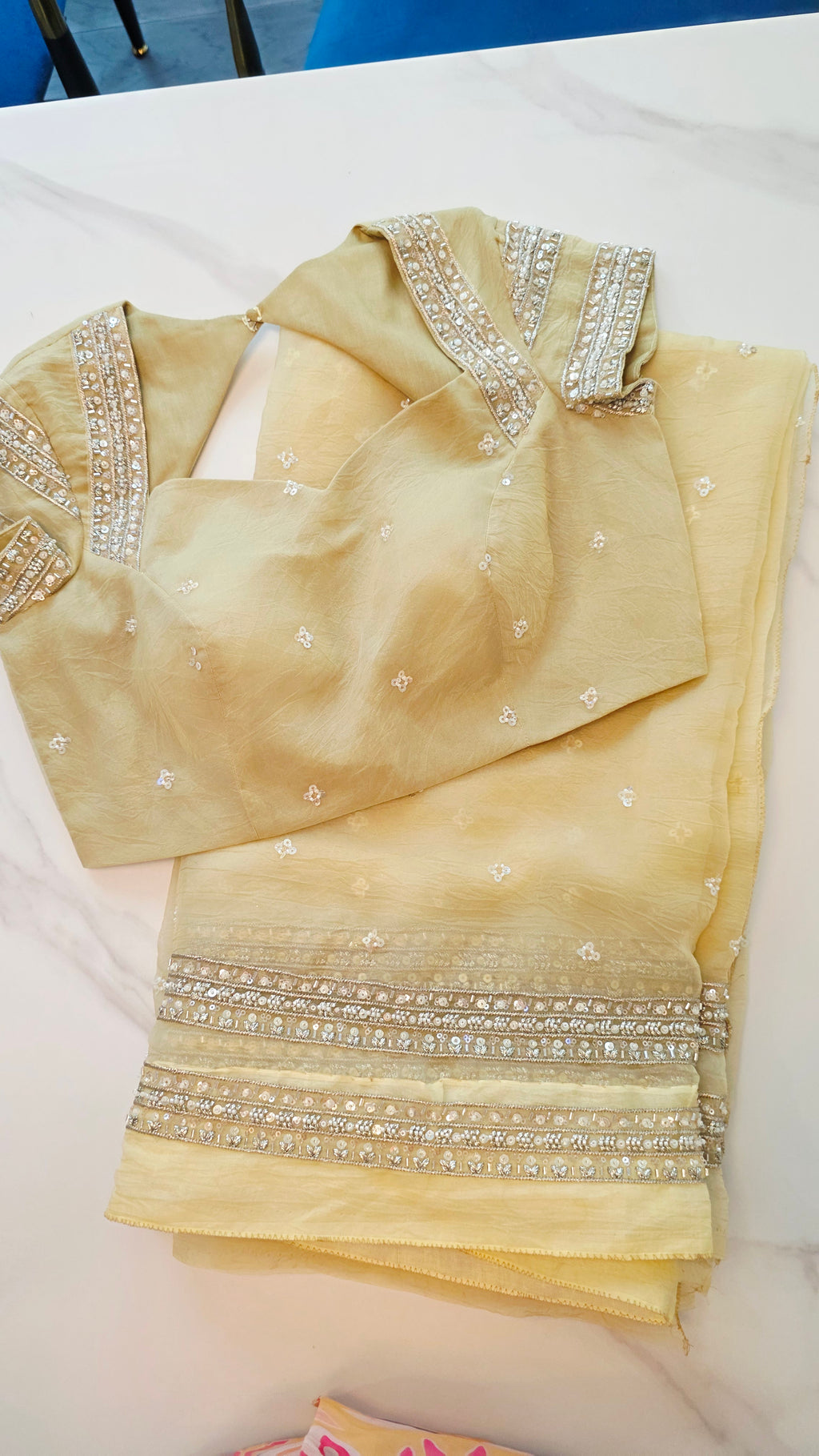 Womens Lightweight Organza Saree With Cutdana Border and Designer Blouse