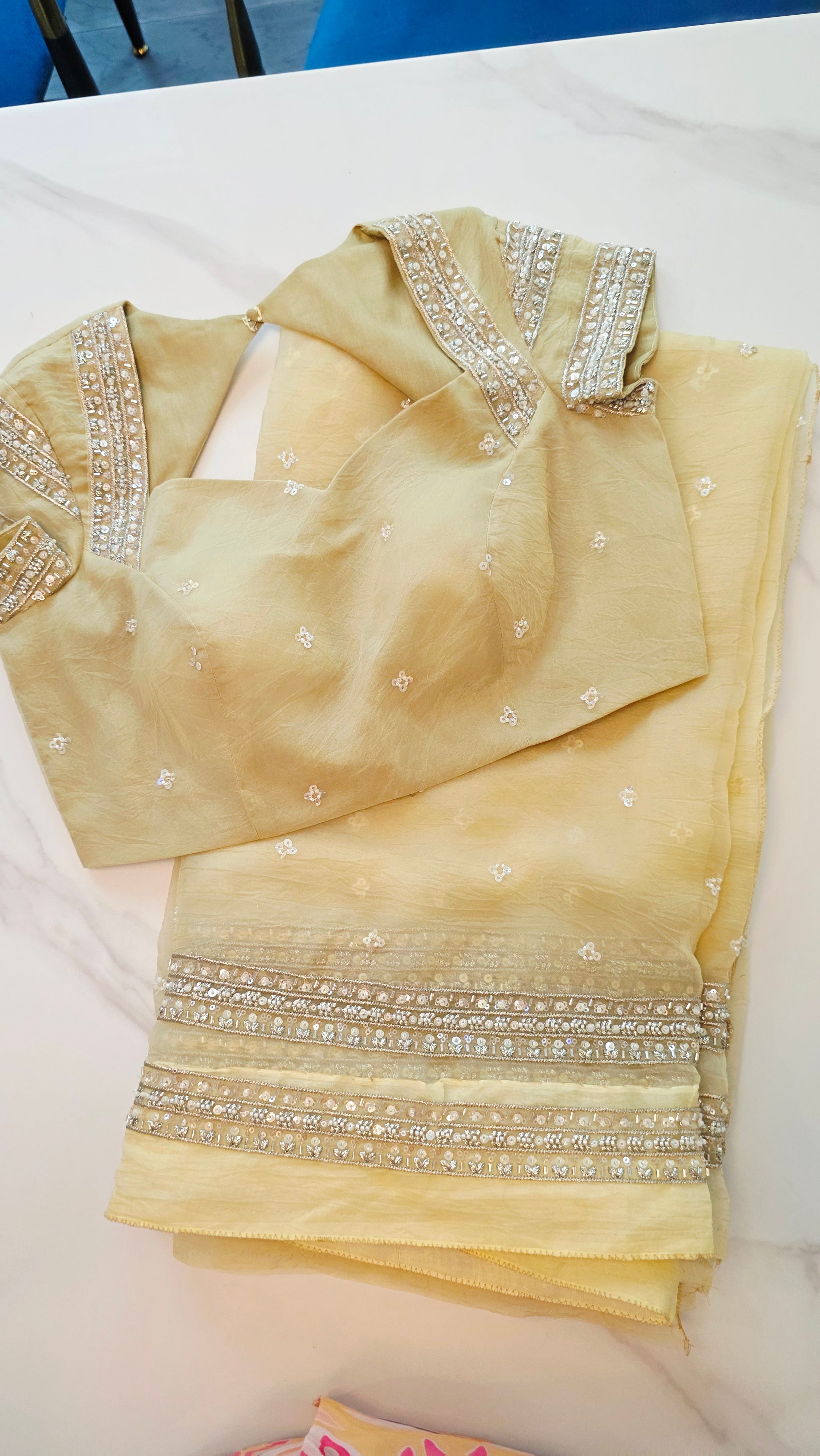 Womens Lightweight Organza Saree With Cutdana Border and Designer Blouse