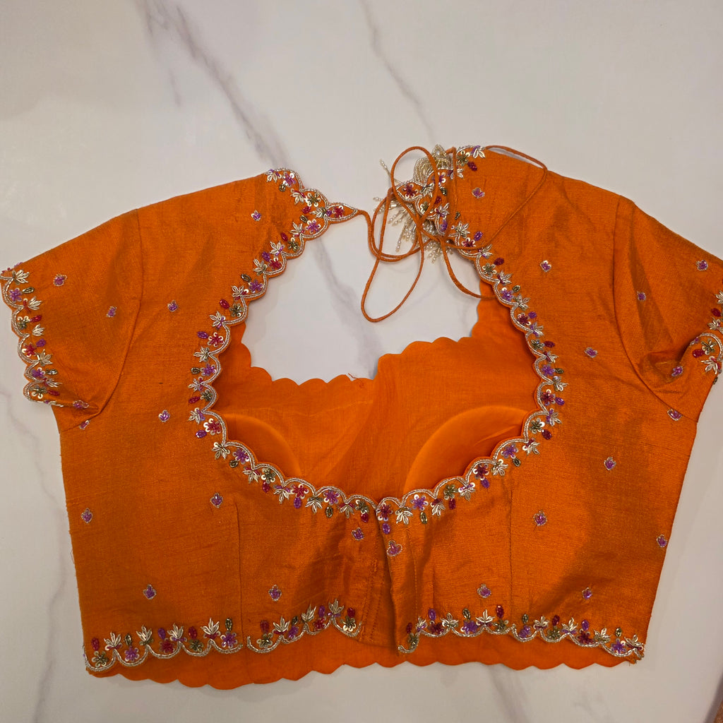 Latest Pure Organza Orange Colour Saree With Stripes with Heavy Blouse