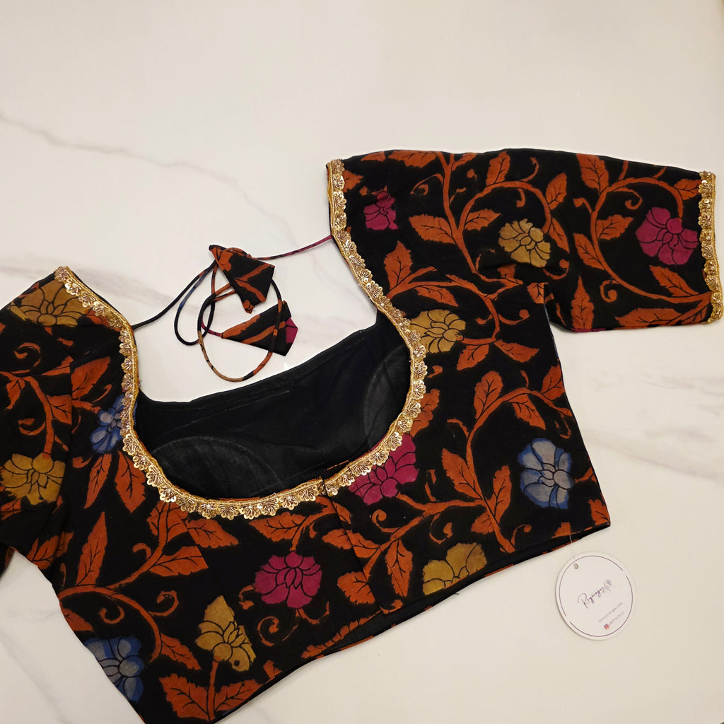 Hellgelbes, zähflüssiges Organza-Saree mit Kalamkari-Bluse