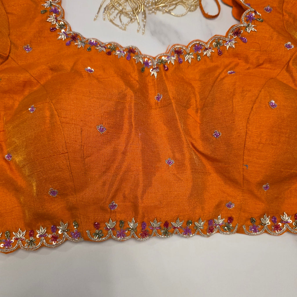 Latest Pure Organza Orange Colour Saree With Stripes with Heavy Blouse