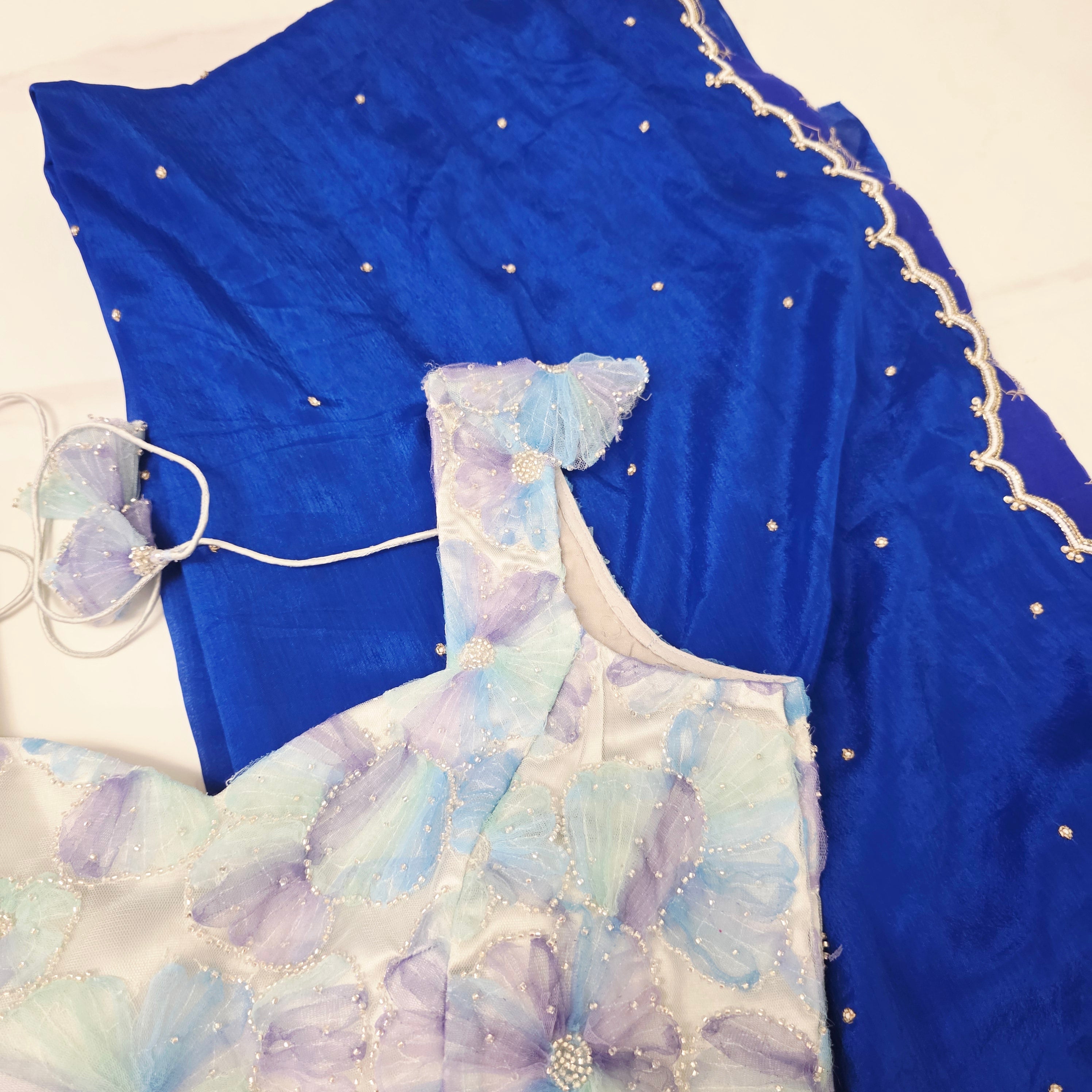 Royalblue Pure Georgette Saree With allover highlights and modern blouse