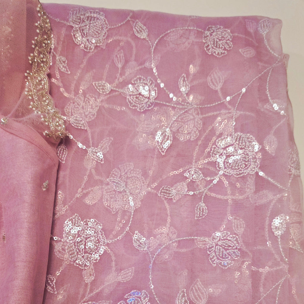Lavender Pure Organza Sequin Saree