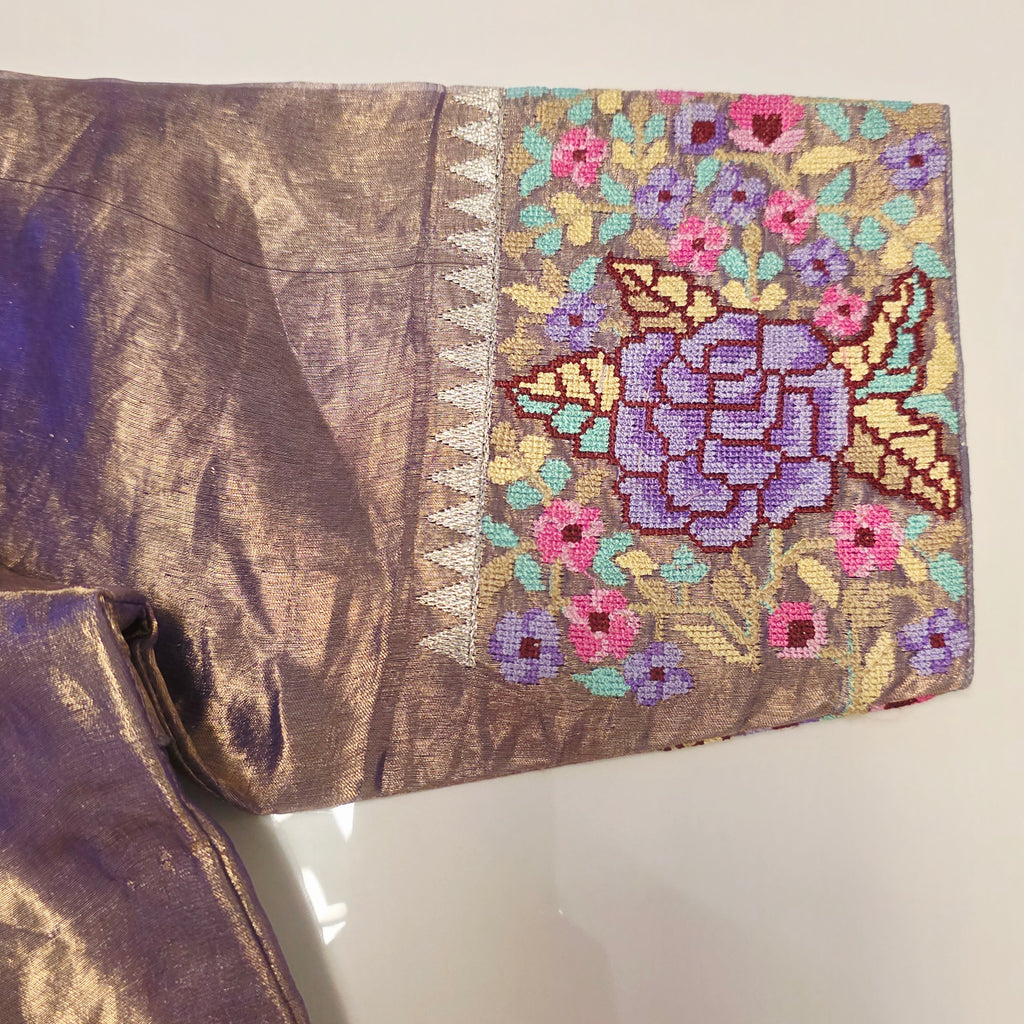 Blue Colour Pure Banaras Gold Tissue Saree with Petitepoint Work