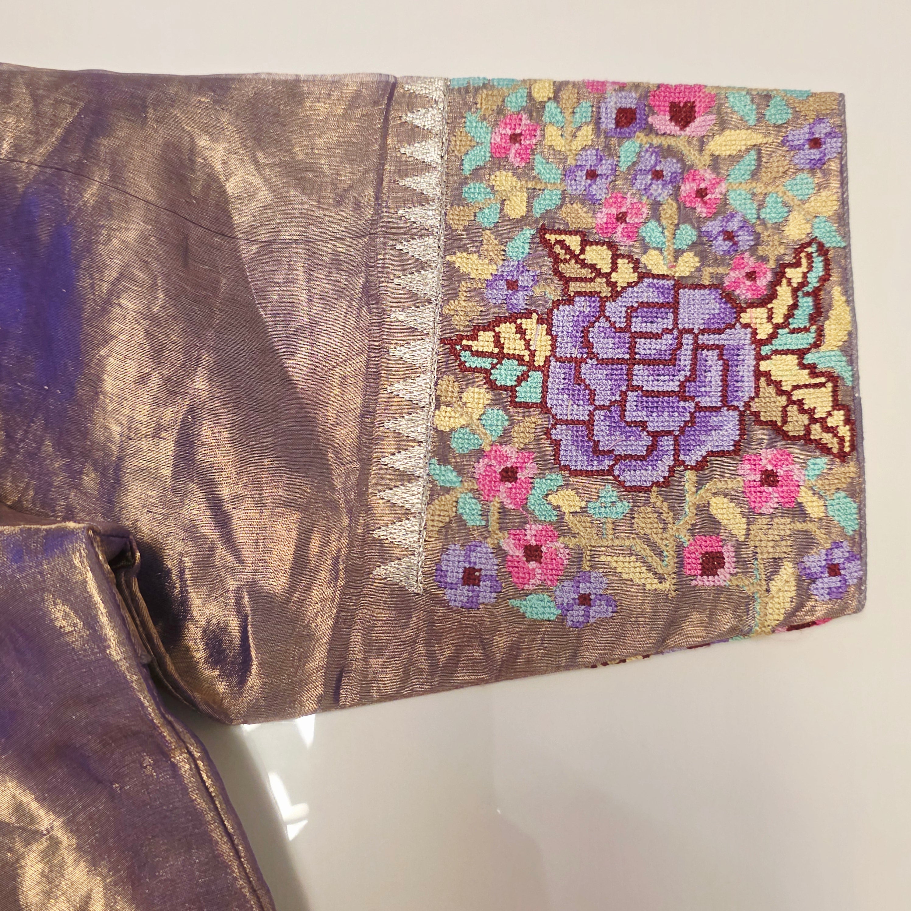 Blue Colour Pure Banaras Gold Tissue Saree with Petitepoint Work