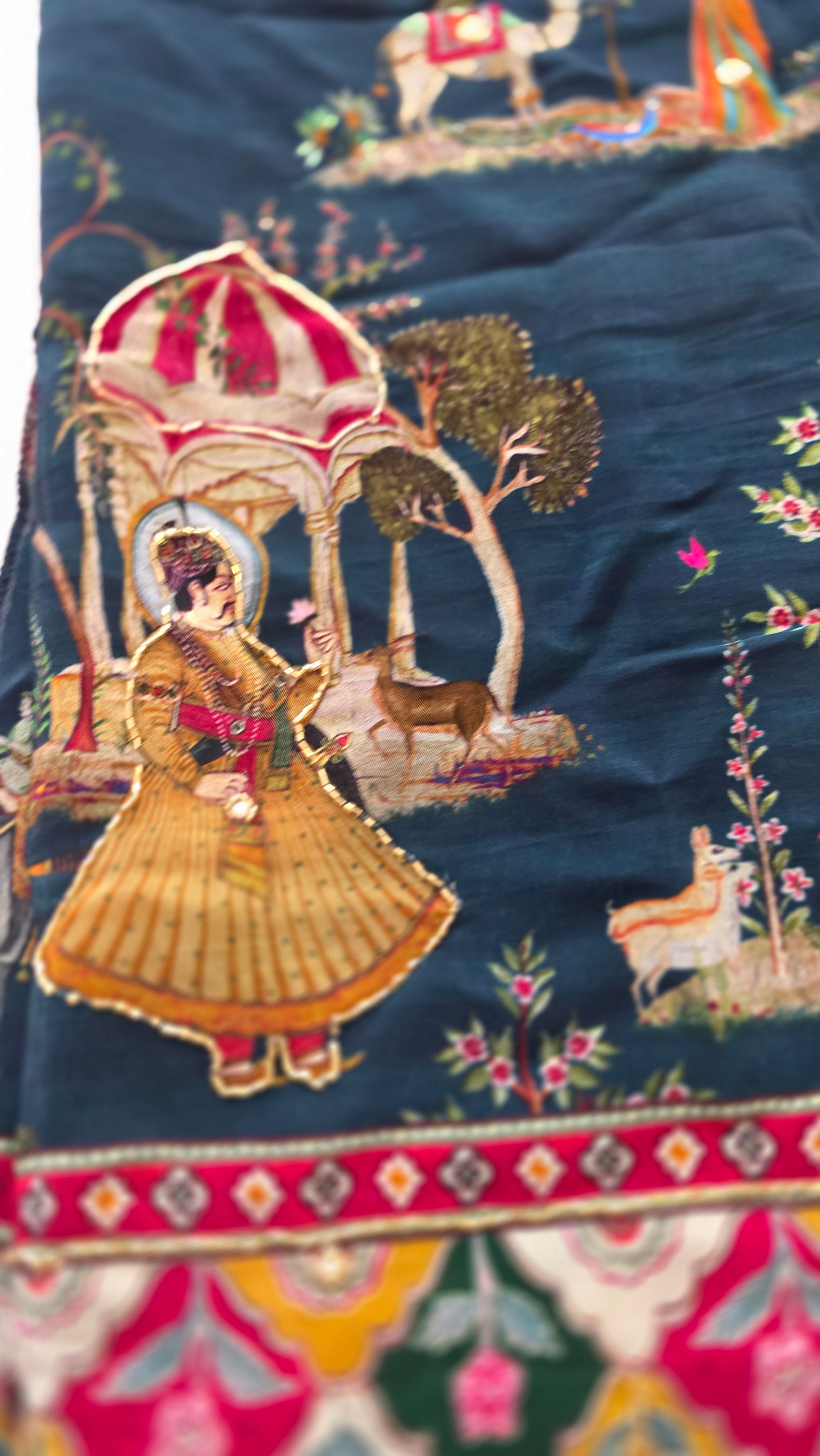 Womens Pure Crape Silk Tribal Art Sarees With Cutdana work