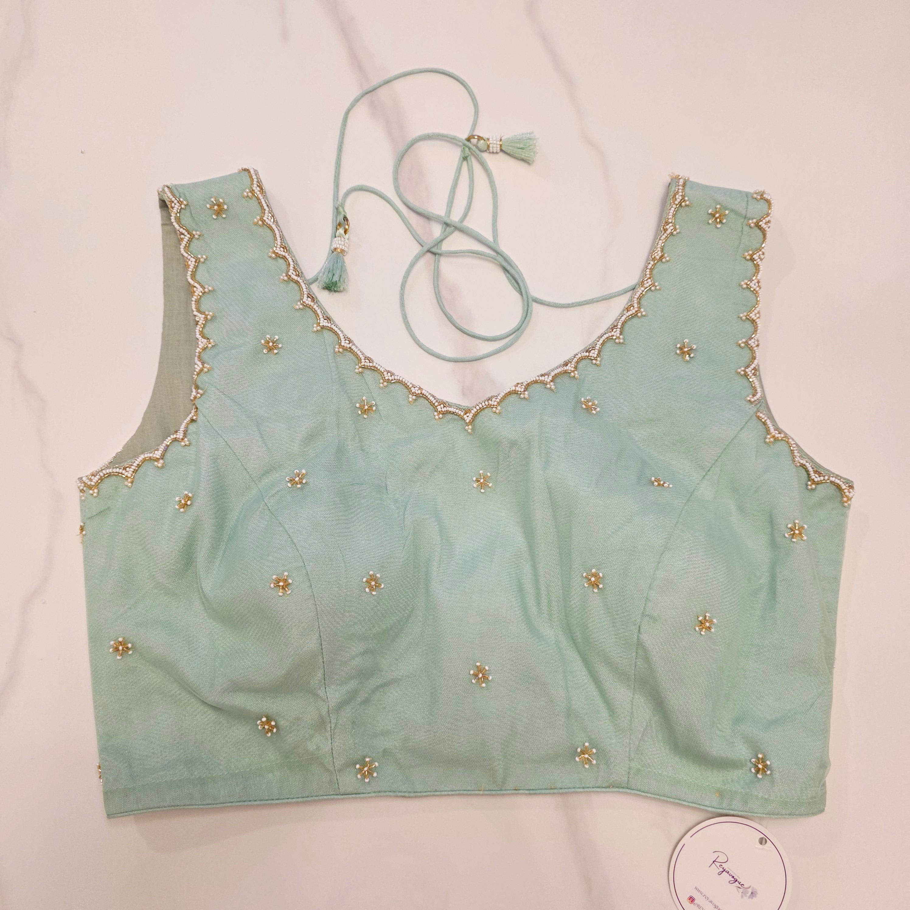 Babypink glass organza butterfly saree with Pistagreen netblouse