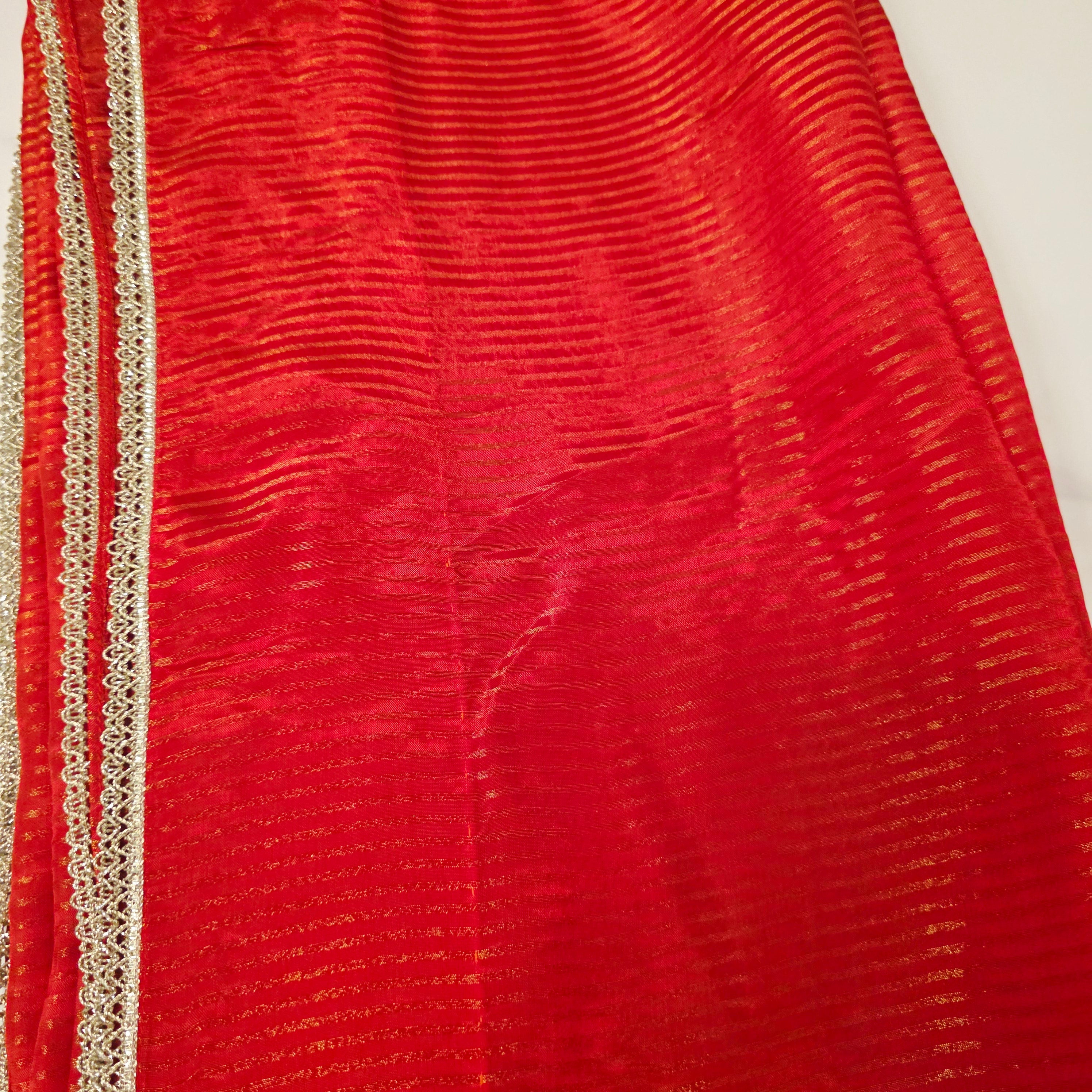 Red Chanderi Tissue Stripes Saree With Floral Designer Blouse