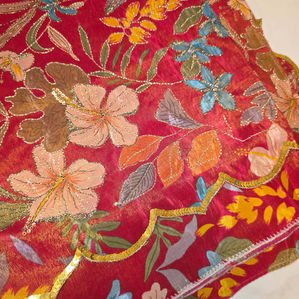 Red Designer Floral Highlited Tissue Georgette Saree and Designer Blouse